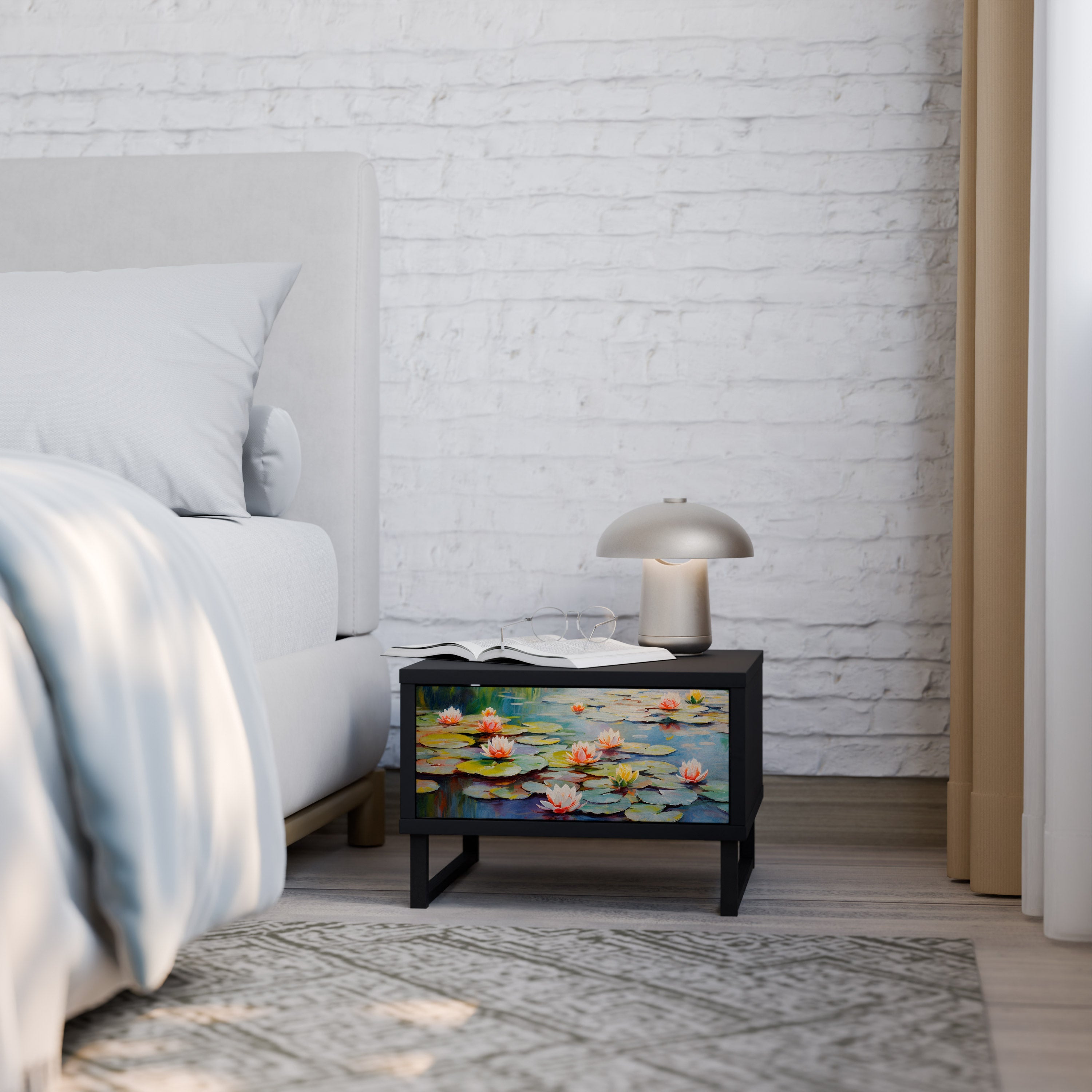 Table de chevet BLOOMING WATERS en finition noire