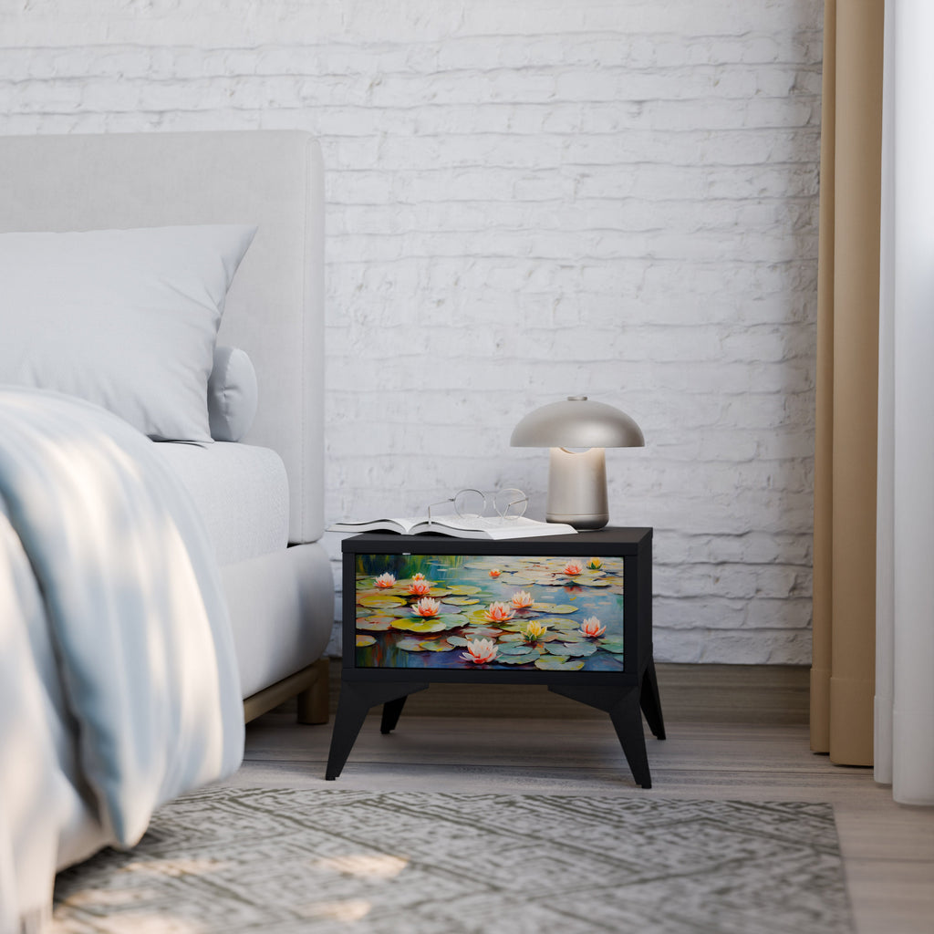 Table de chevet BLOOMING WATERS en finition noire