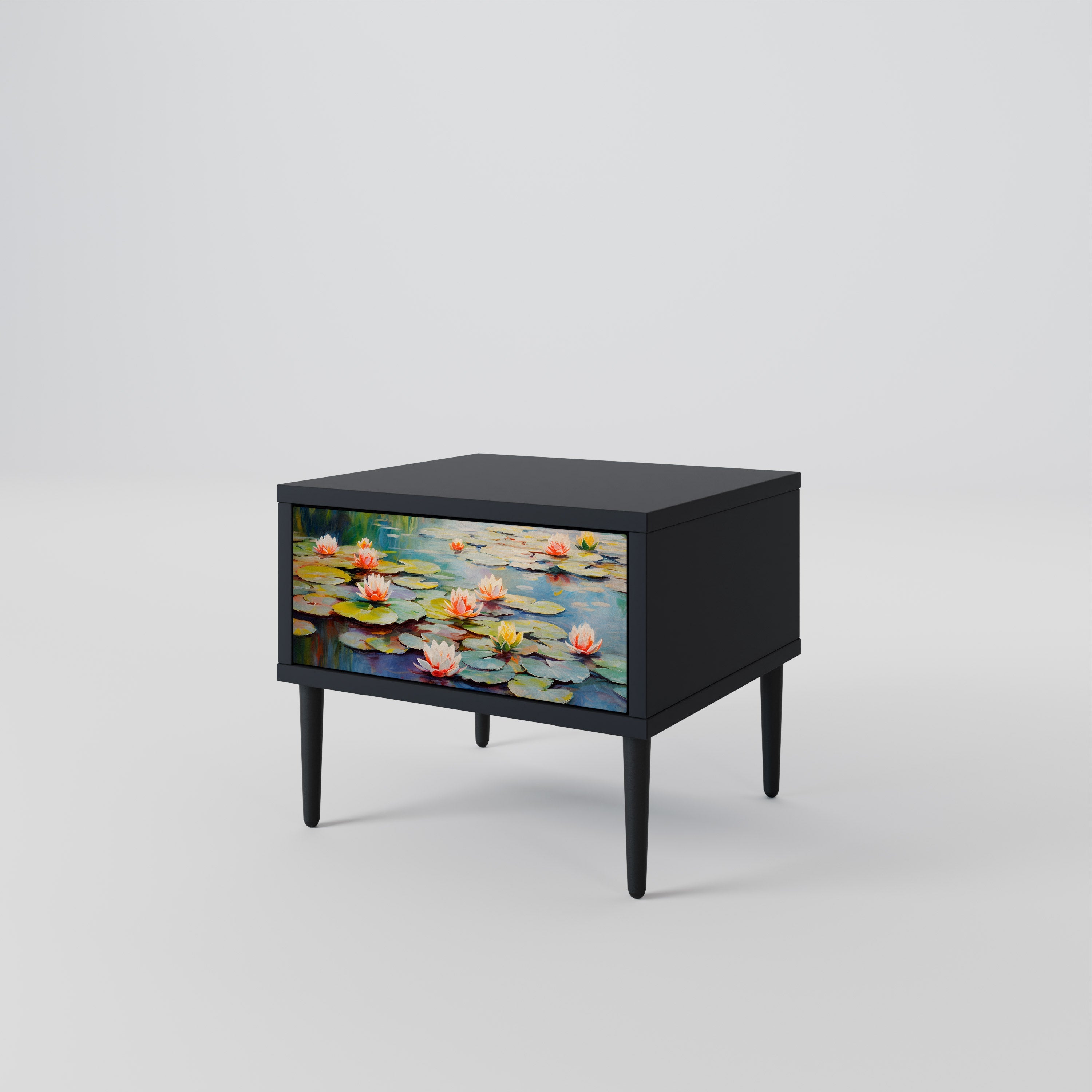 Table de chevet BLOOMING WATERS en finition noire