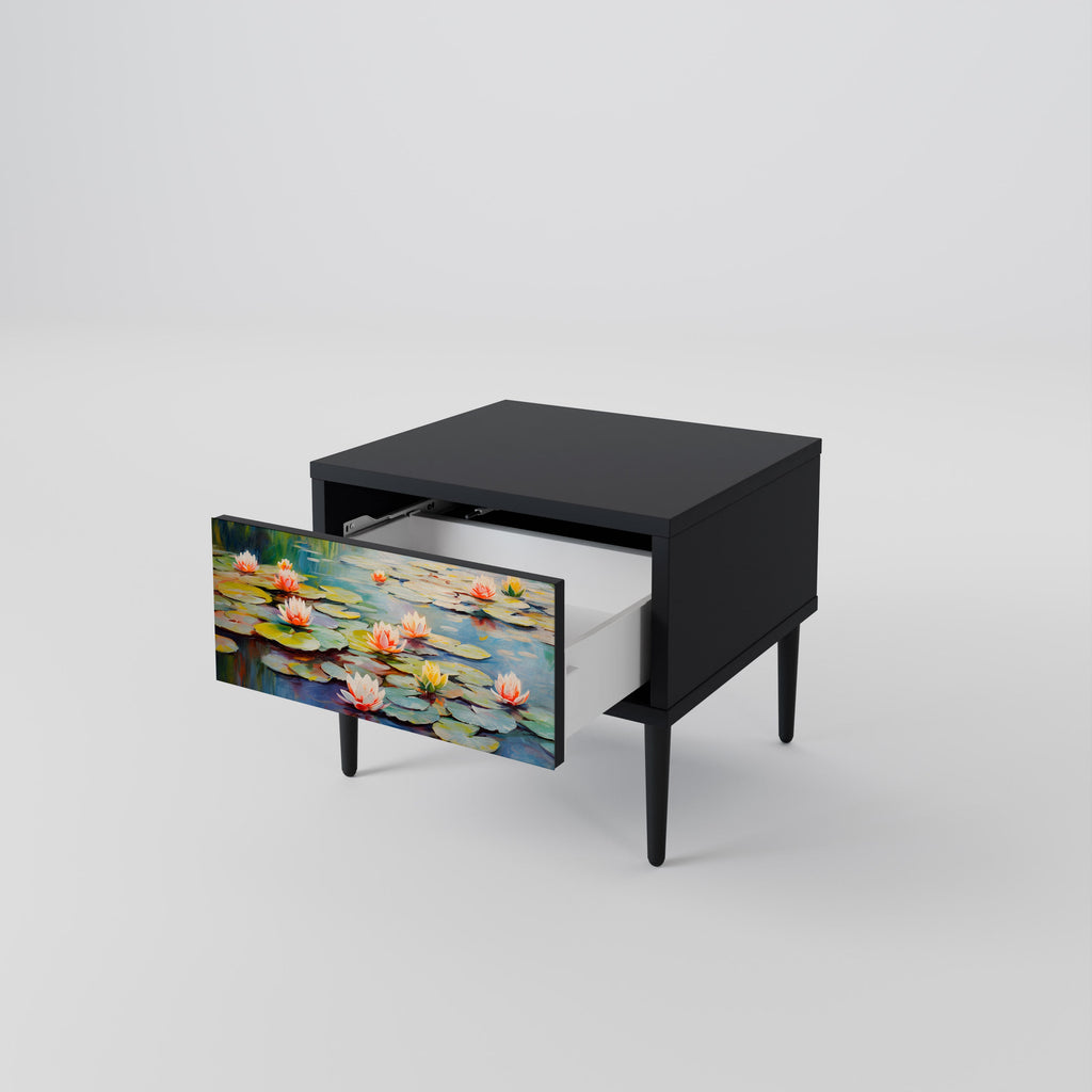 Table de chevet BLOOMING WATERS en finition noire