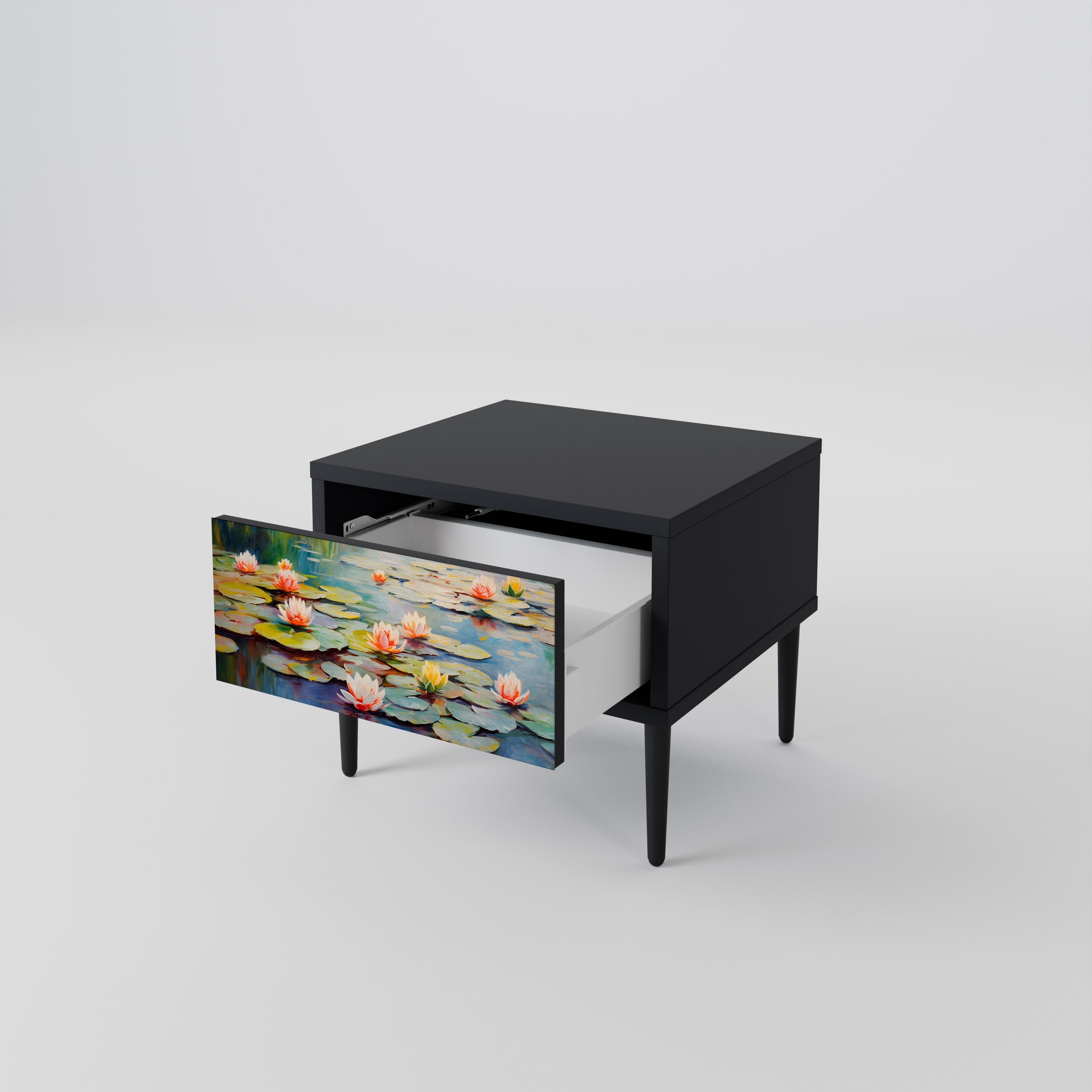 Table de chevet BLOOMING WATERS en finition noire