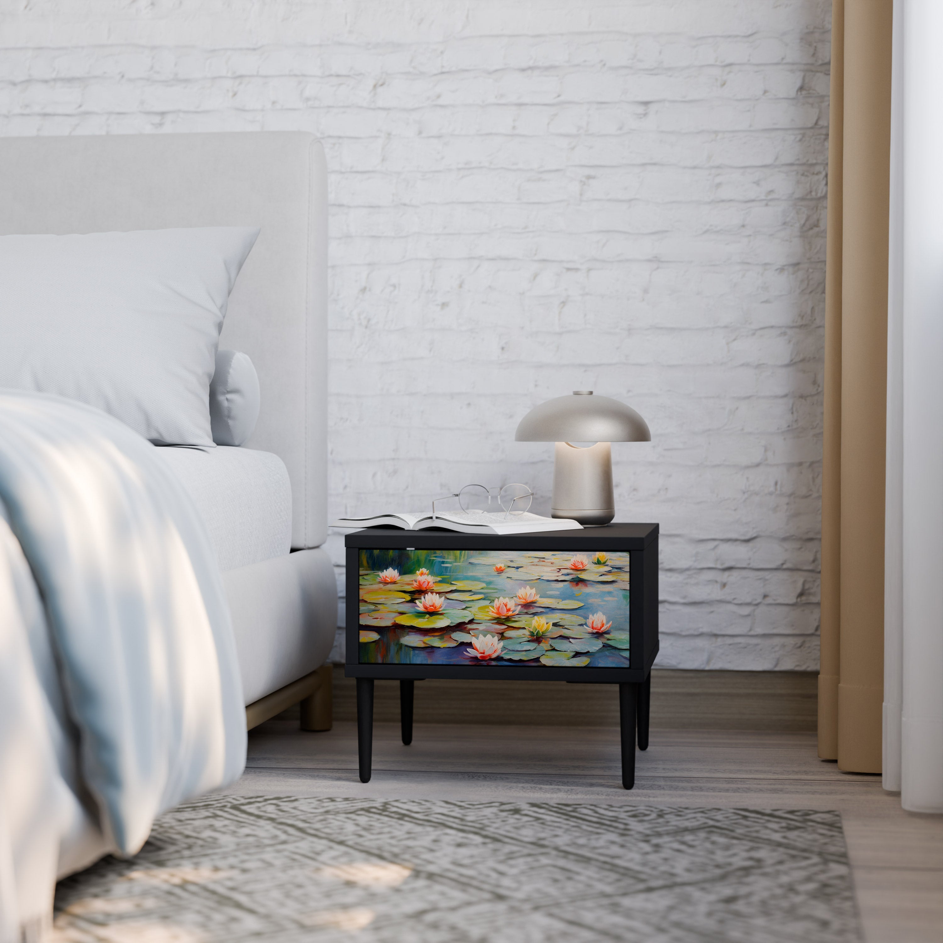 Table de chevet BLOOMING WATERS en finition noire