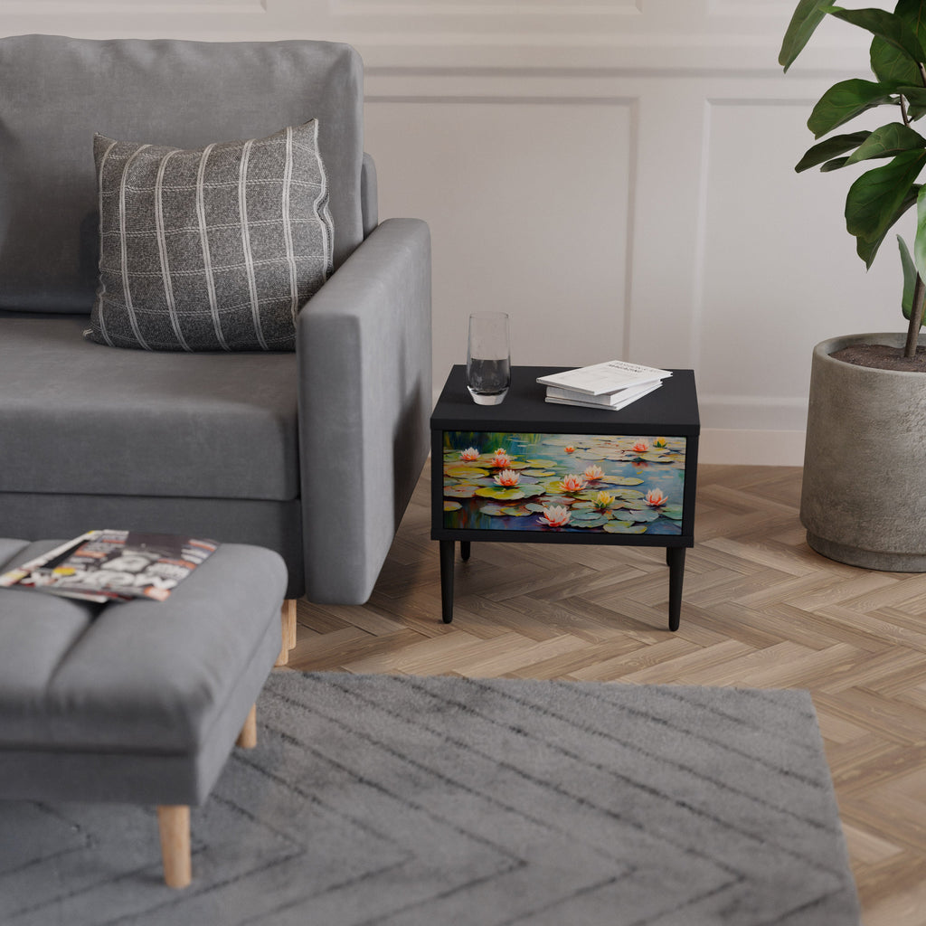 Table de chevet BLOOMING WATERS en finition noire