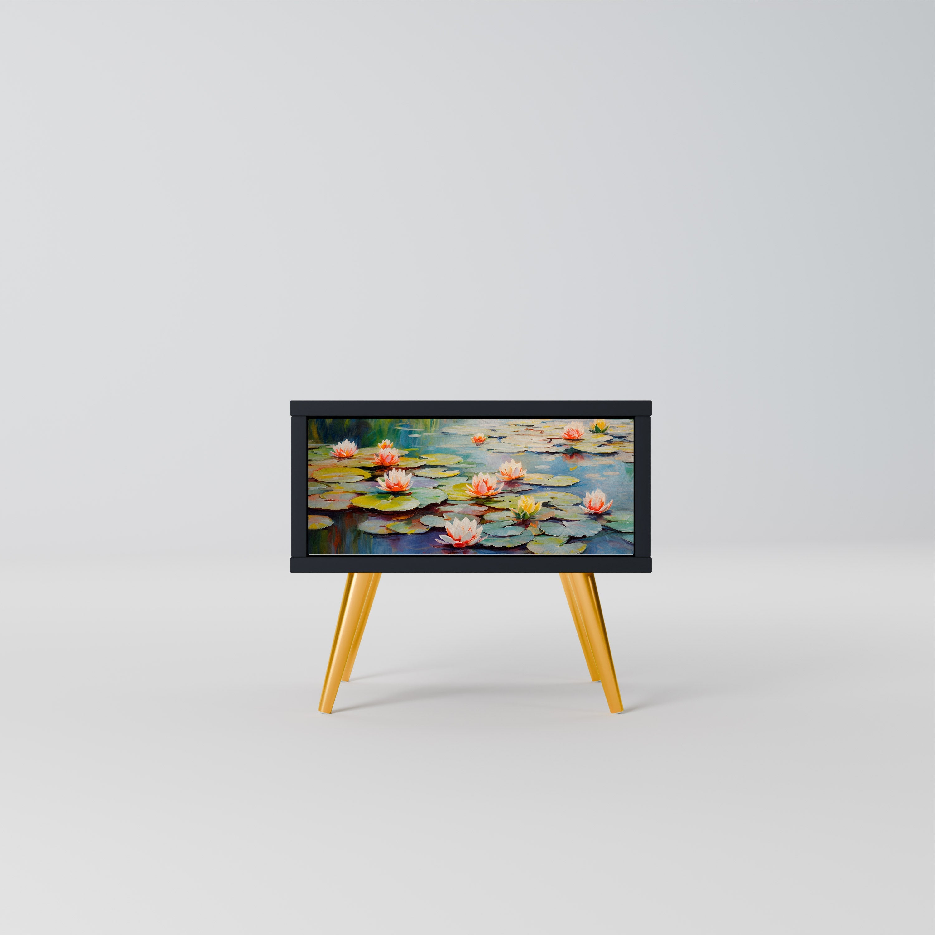 Table de chevet BLOOMING WATERS en finition noire