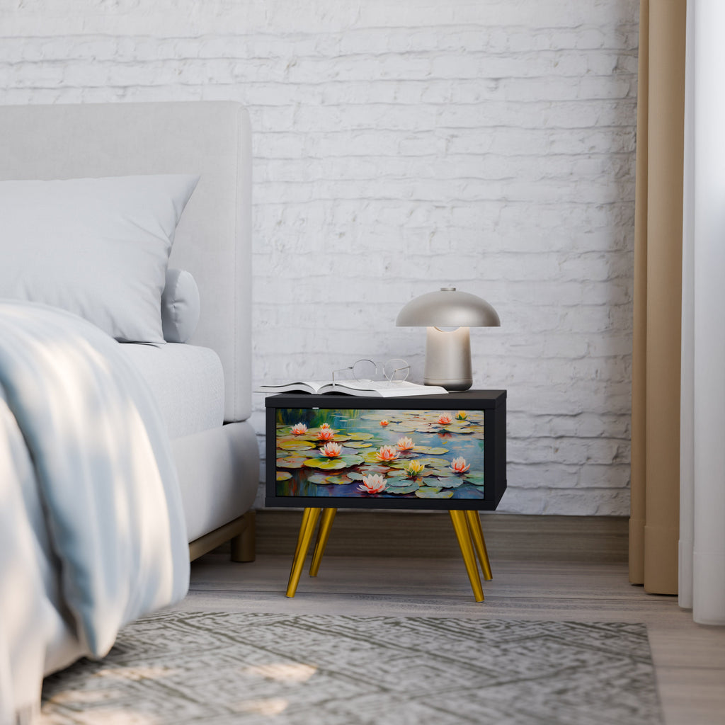 Table de chevet BLOOMING WATERS en finition noire