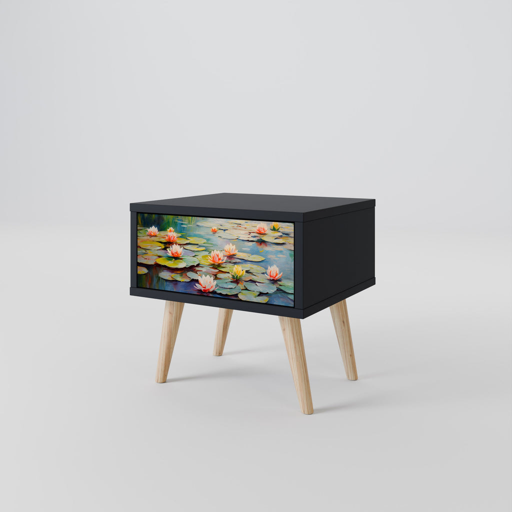 Table de chevet BLOOMING WATERS en finition noire