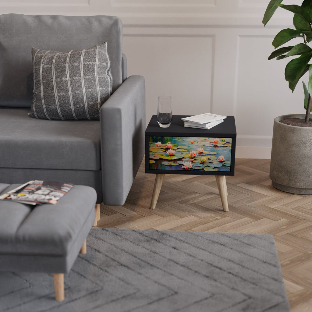 Table de chevet BLOOMING WATERS en finition noire