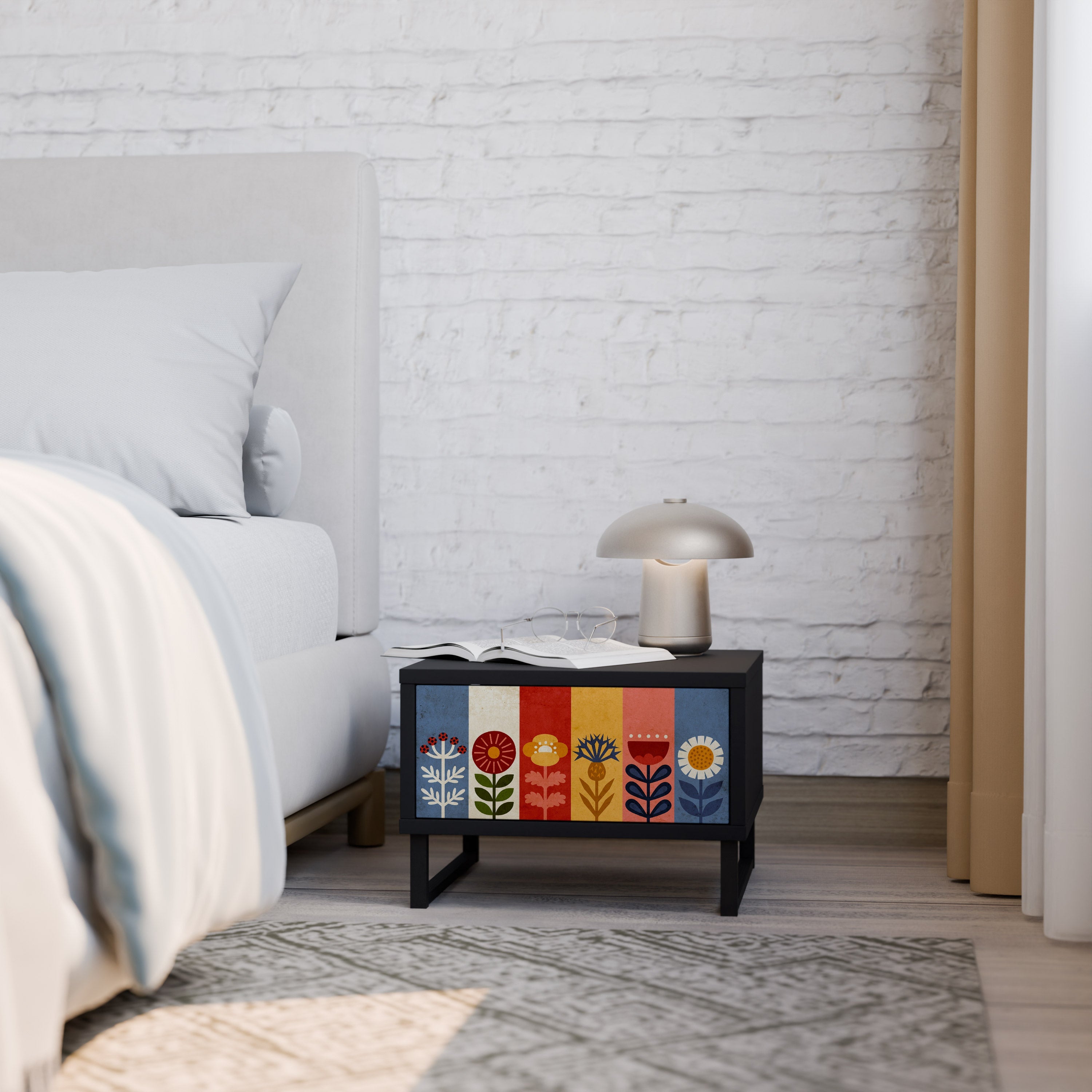 Table de chevet SCANDIC FLOWERET en finition noire