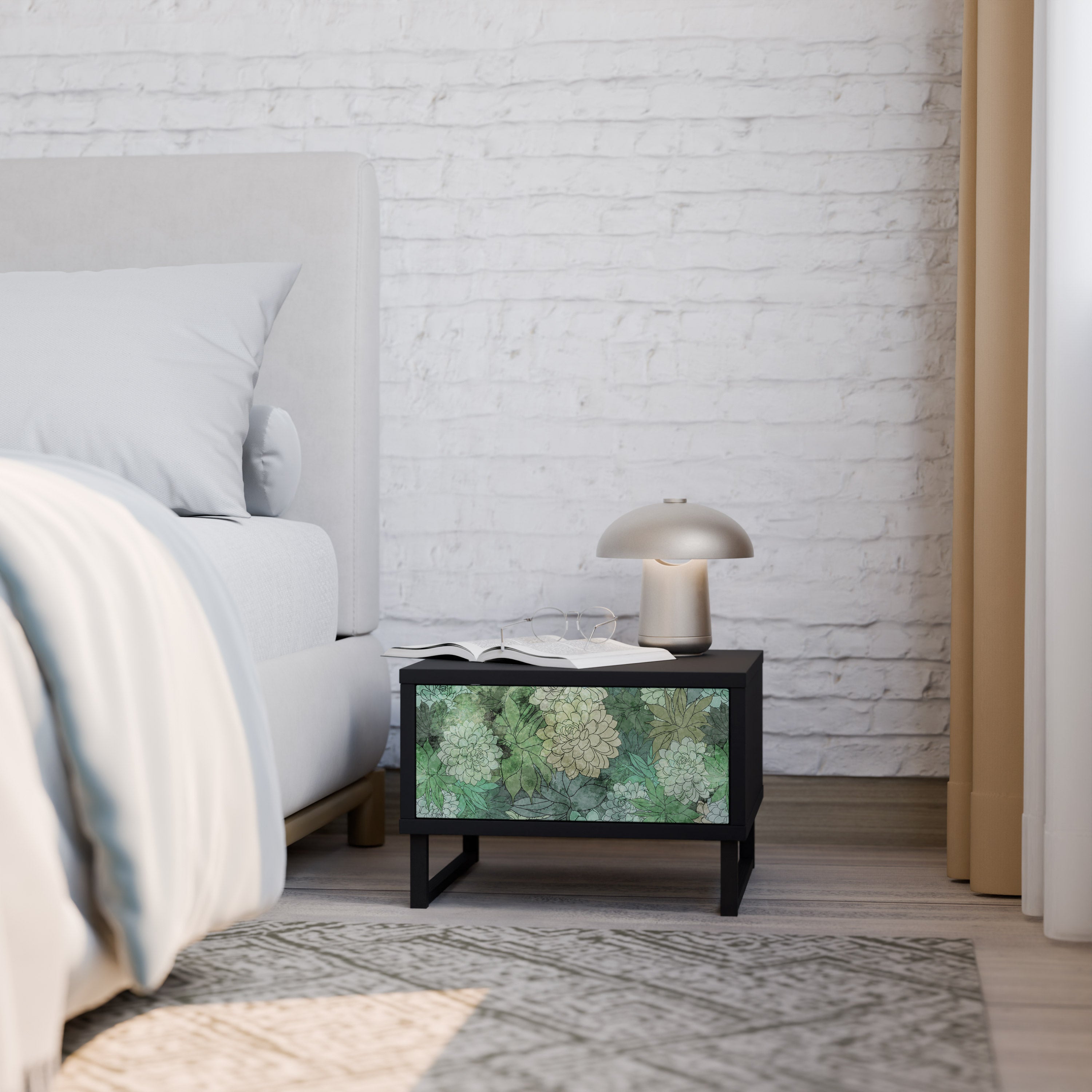 Table de chevet SUCCULENT CLUSTER en finition noire