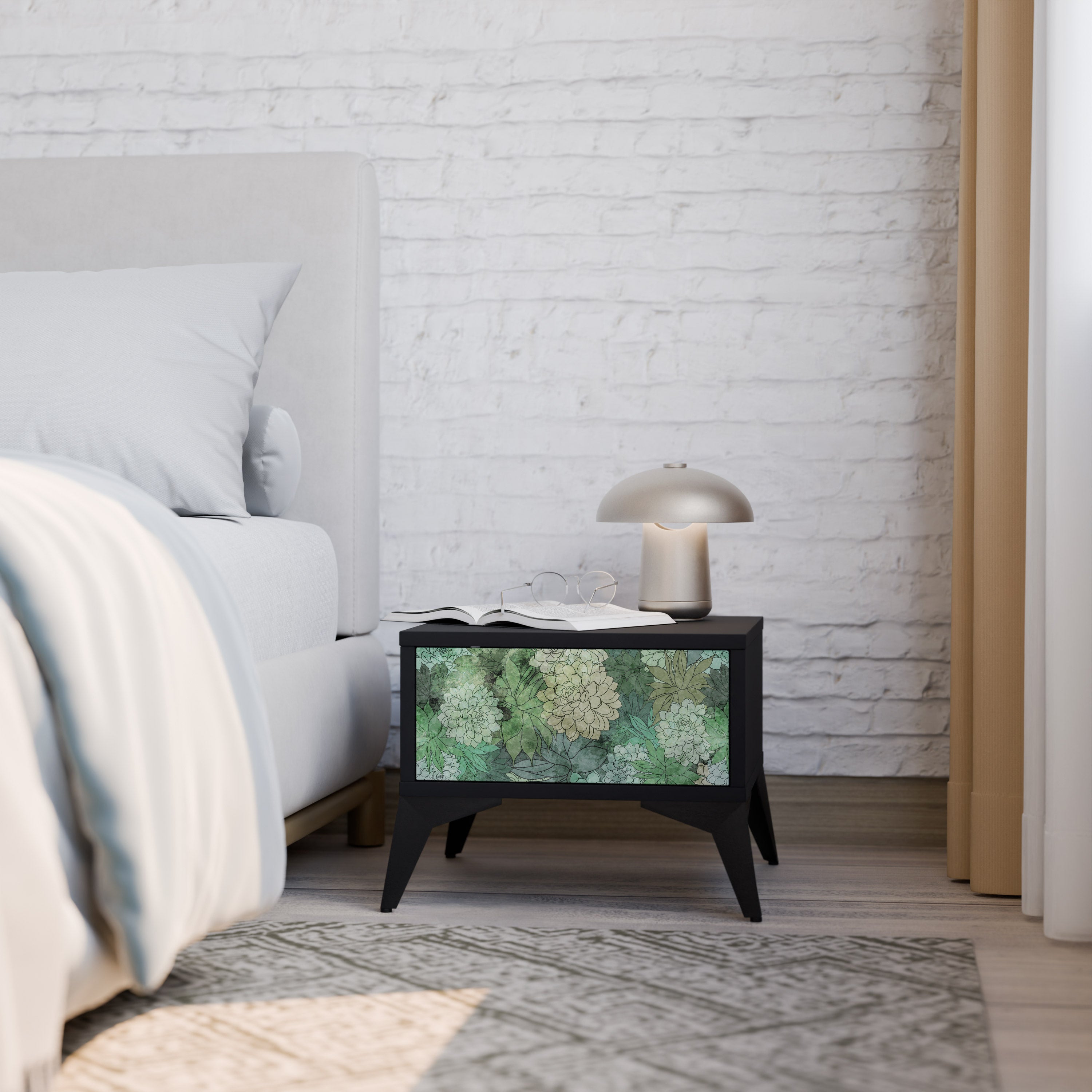 Table de chevet SUCCULENT CLUSTER en finition noire