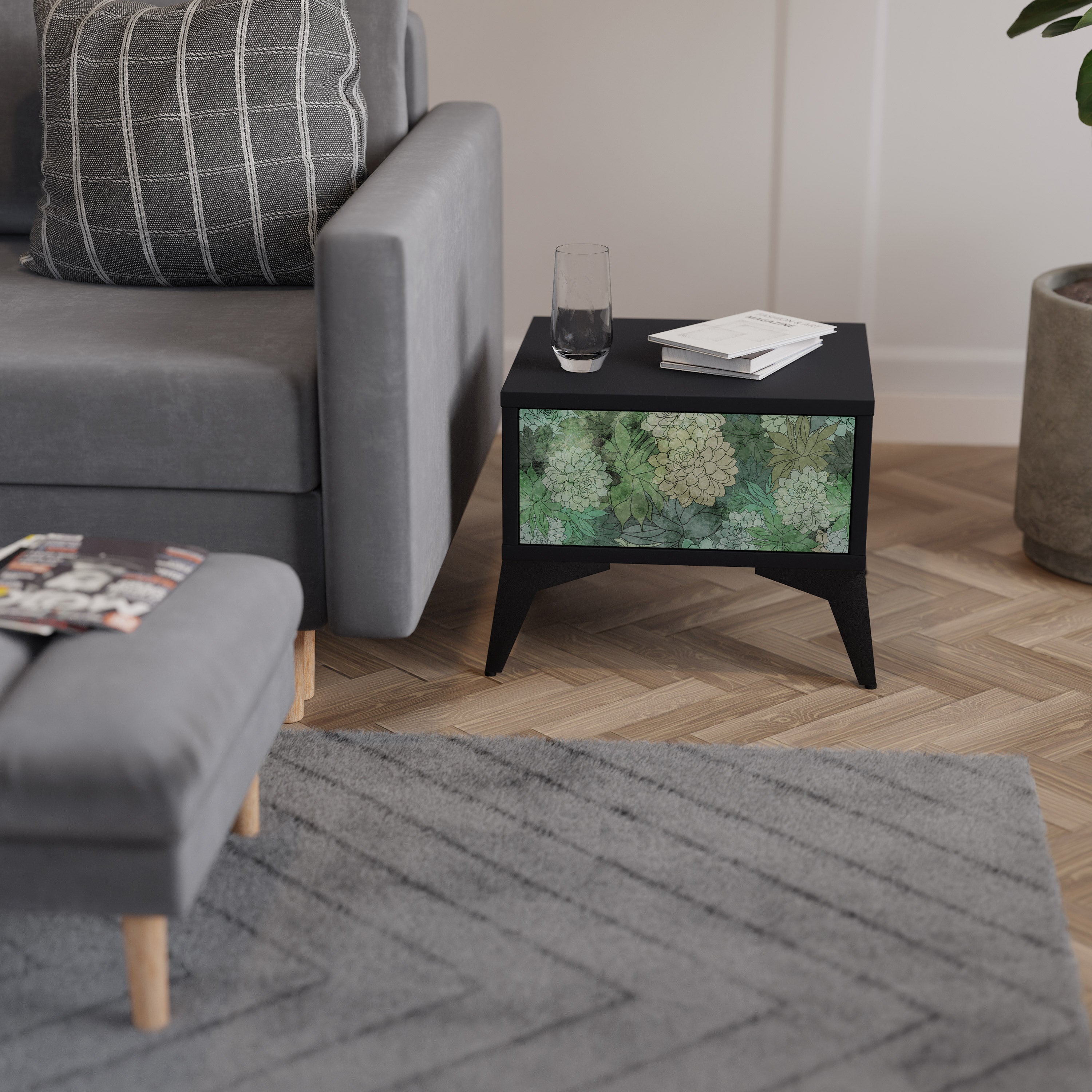 Table de chevet SUCCULENT CLUSTER en finition noire