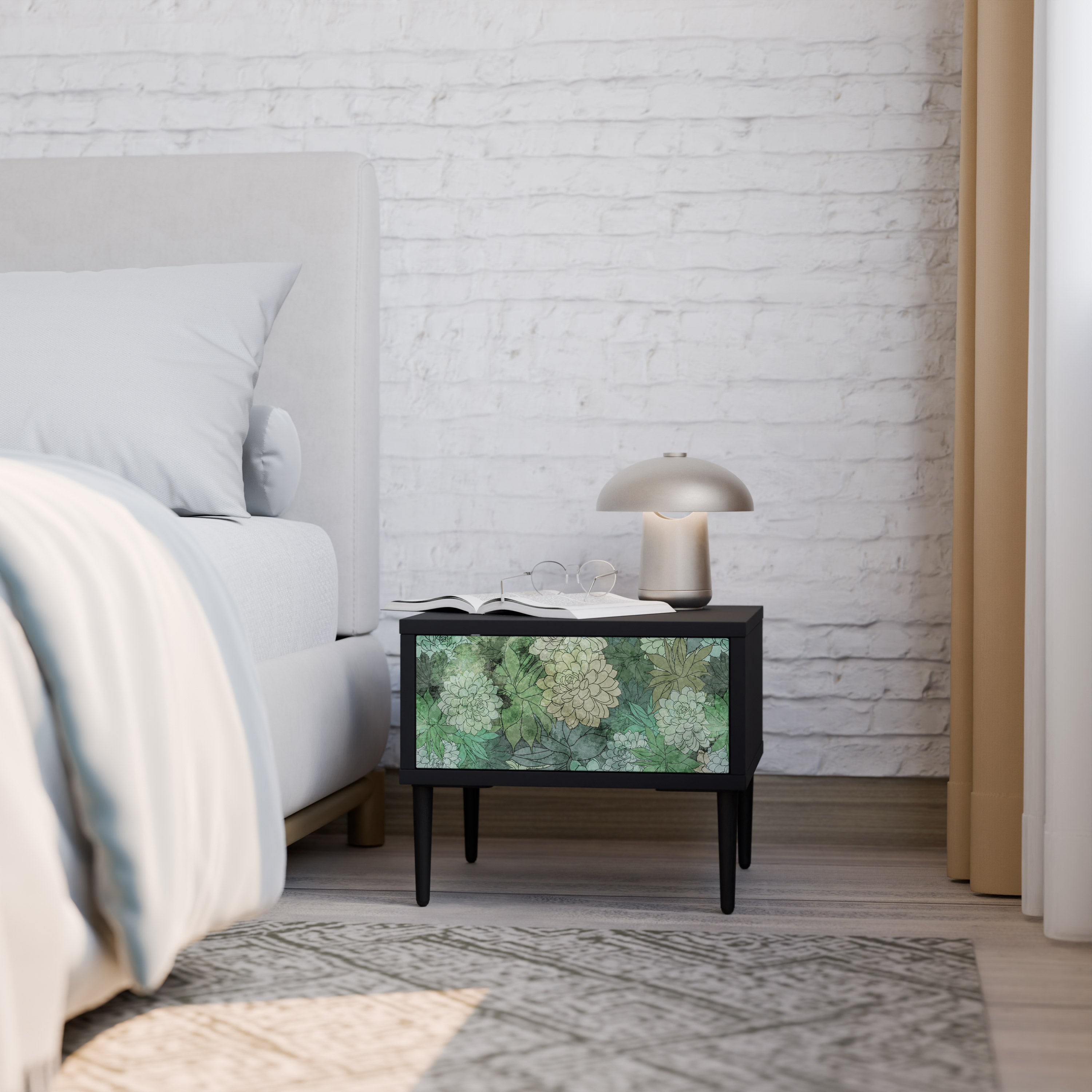 Table de chevet SUCCULENT CLUSTER en finition noire