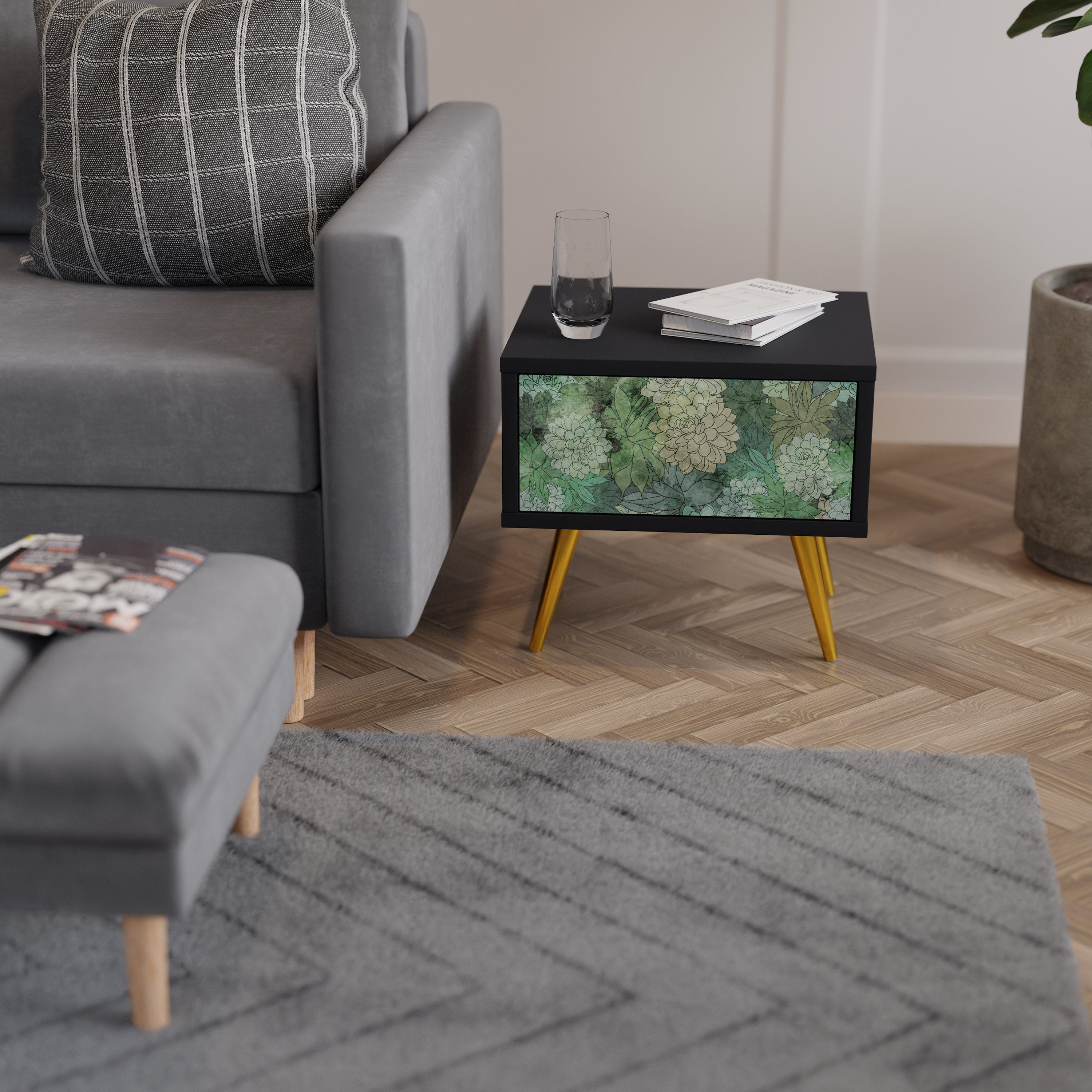 Table de chevet SUCCULENT CLUSTER en finition noire