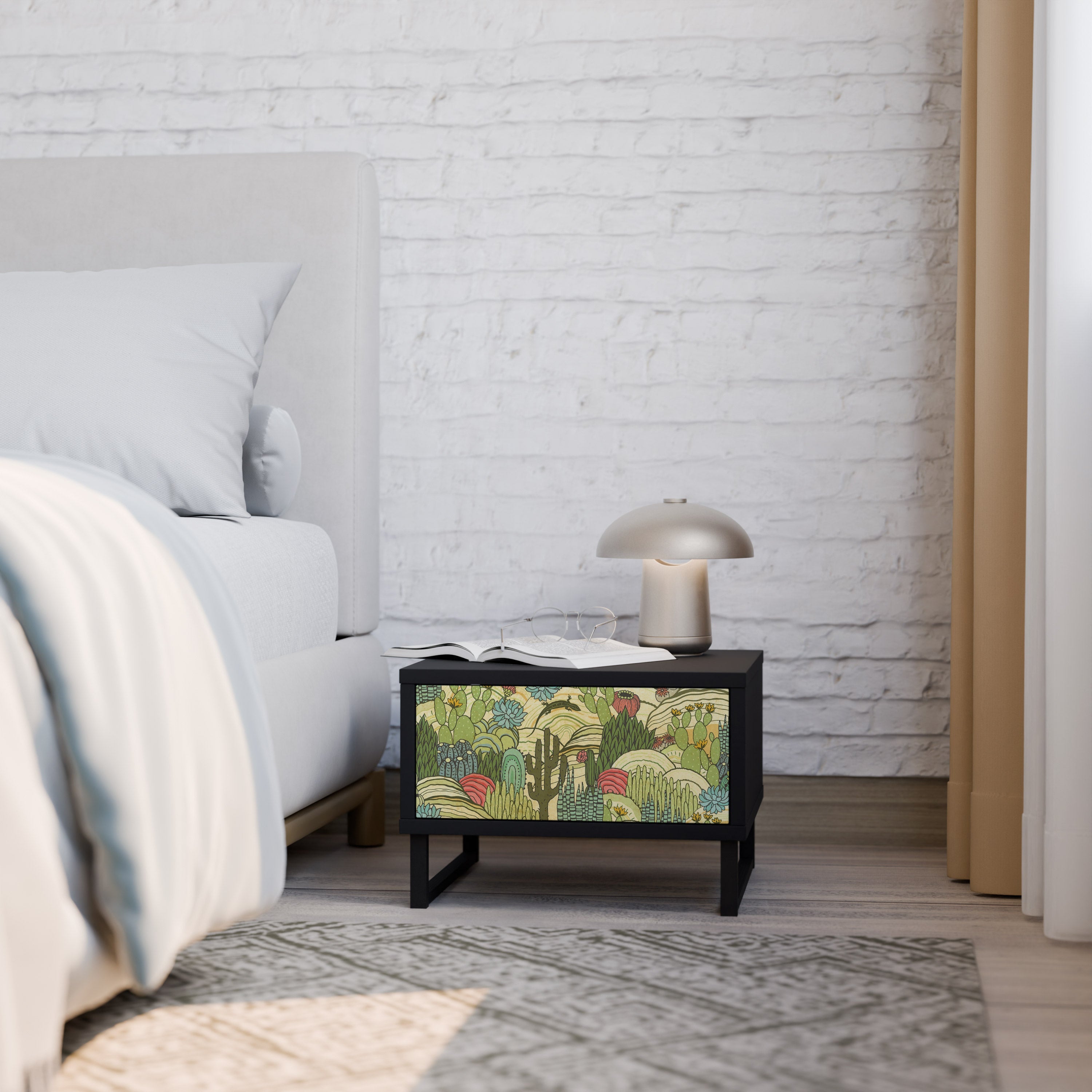 Table de chevet SUCCULENTS KALEIDOSCOPE en finition noire