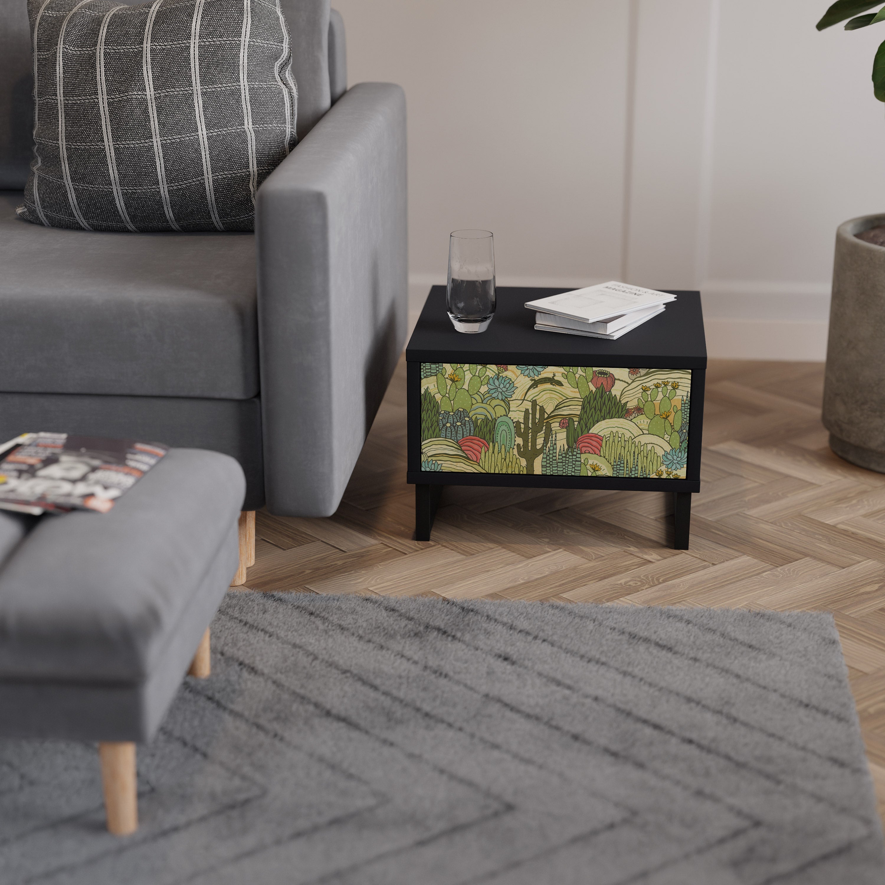 Table de chevet SUCCULENTS KALEIDOSCOPE en finition noire