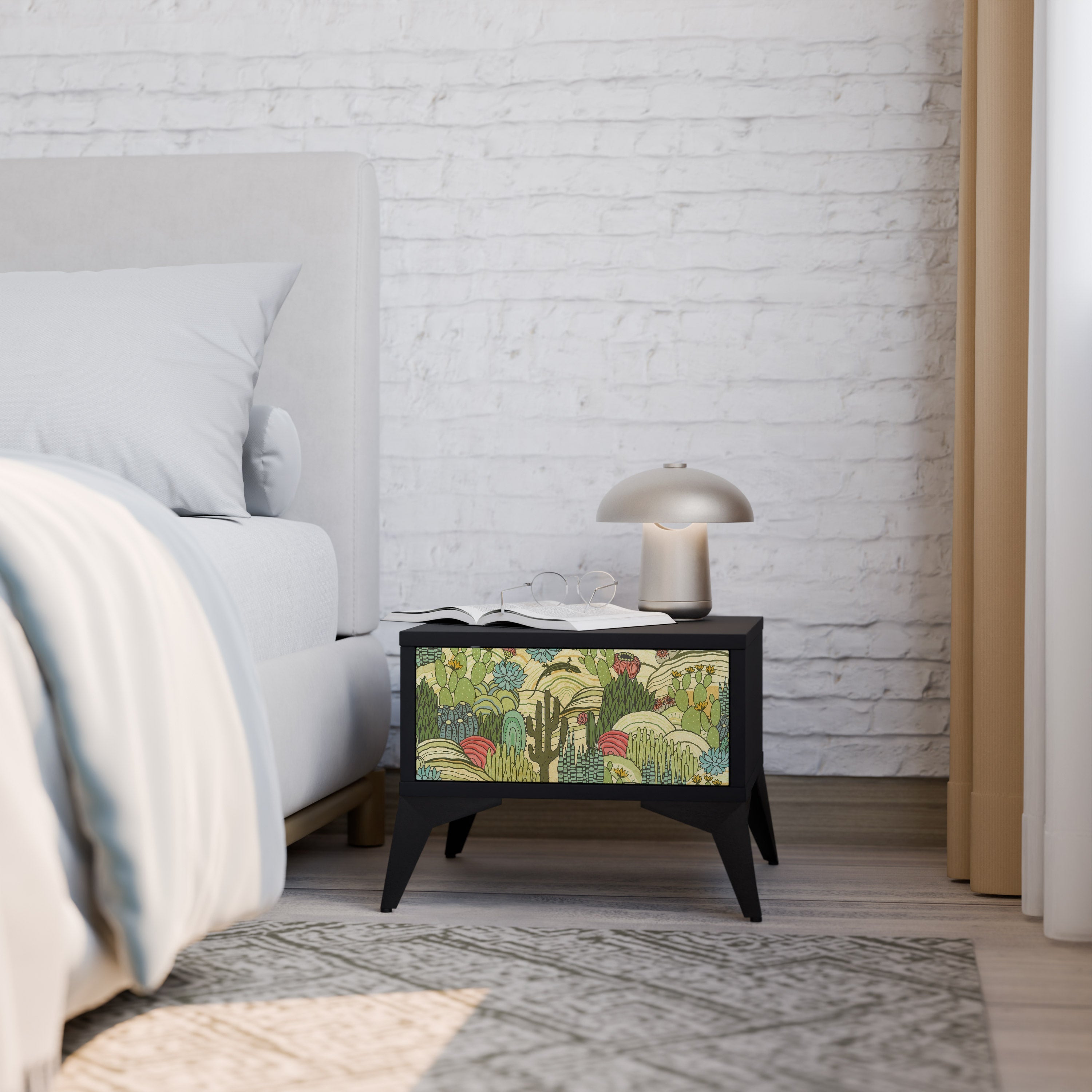 Table de chevet SUCCULENTS KALEIDOSCOPE en finition noire