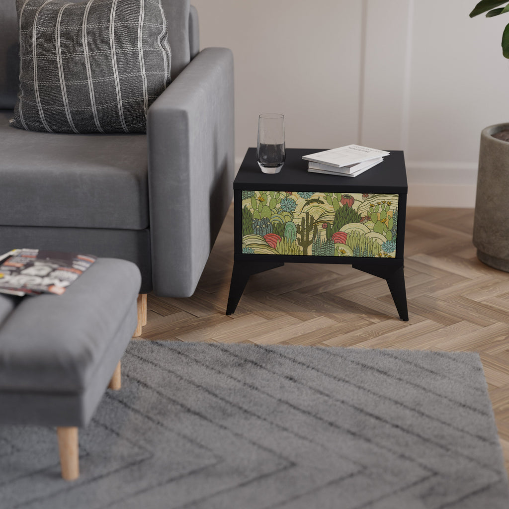 Table de chevet SUCCULENTS KALEIDOSCOPE en finition noire