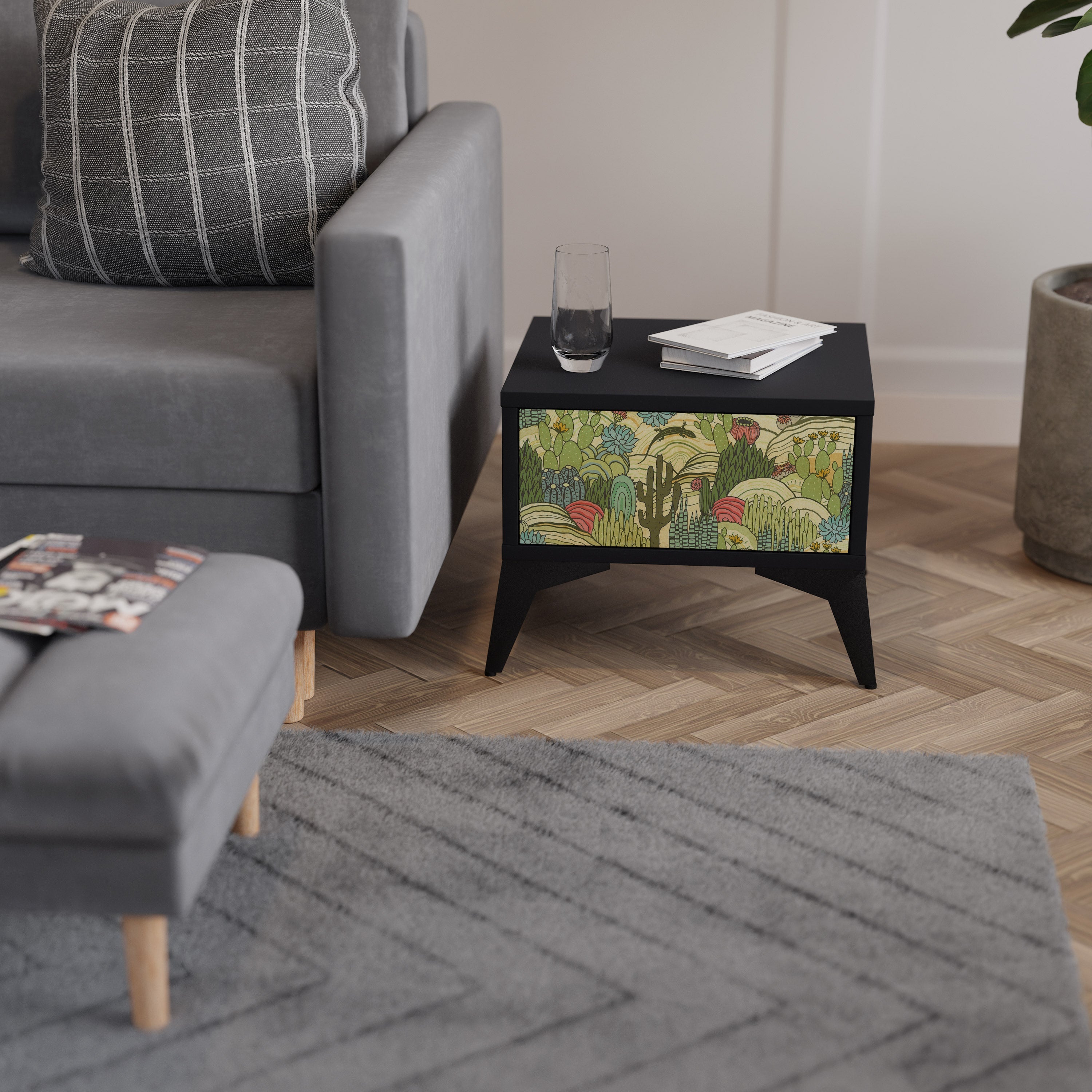 Table de chevet SUCCULENTS KALEIDOSCOPE en finition noire