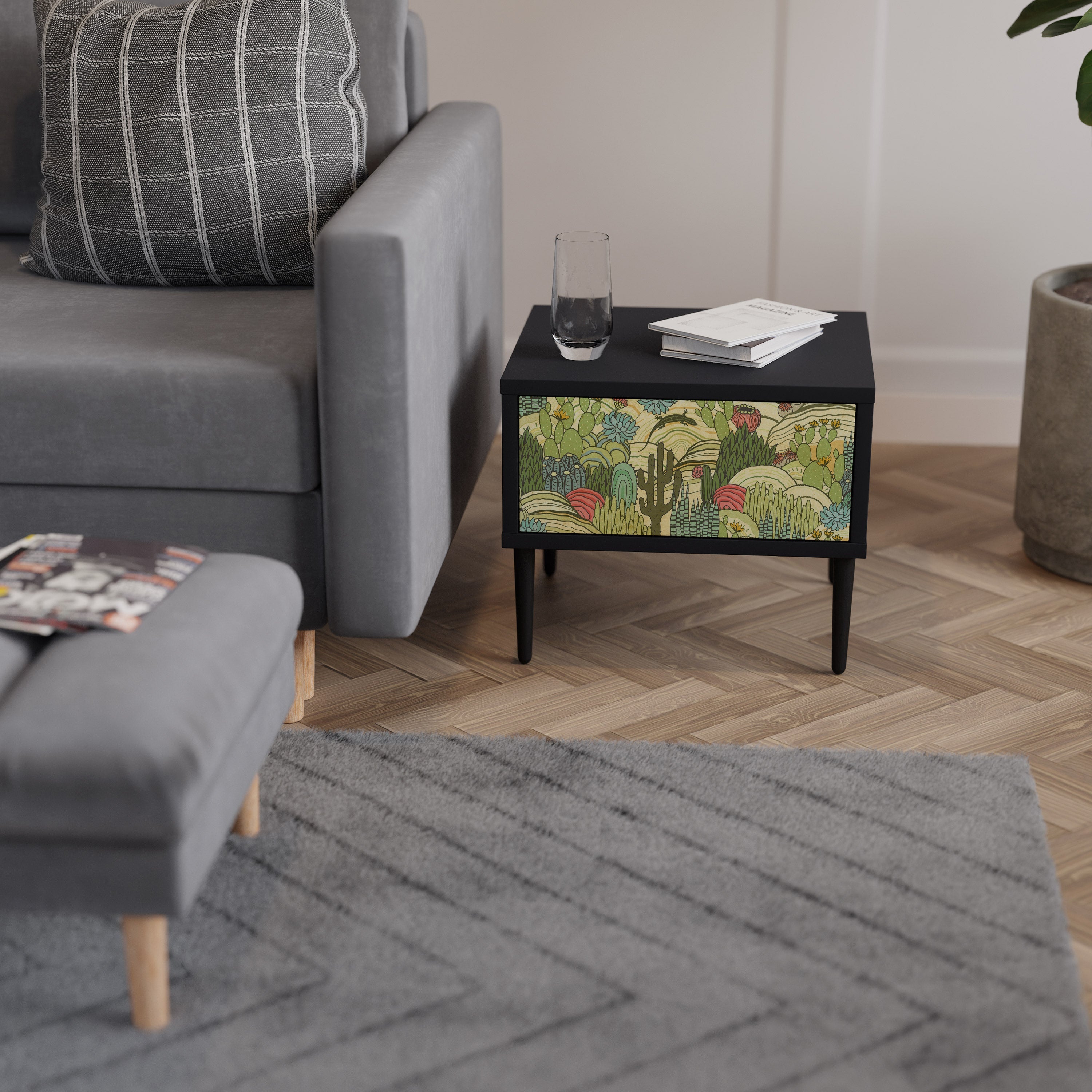 Table de chevet SUCCULENTS KALEIDOSCOPE en finition noire