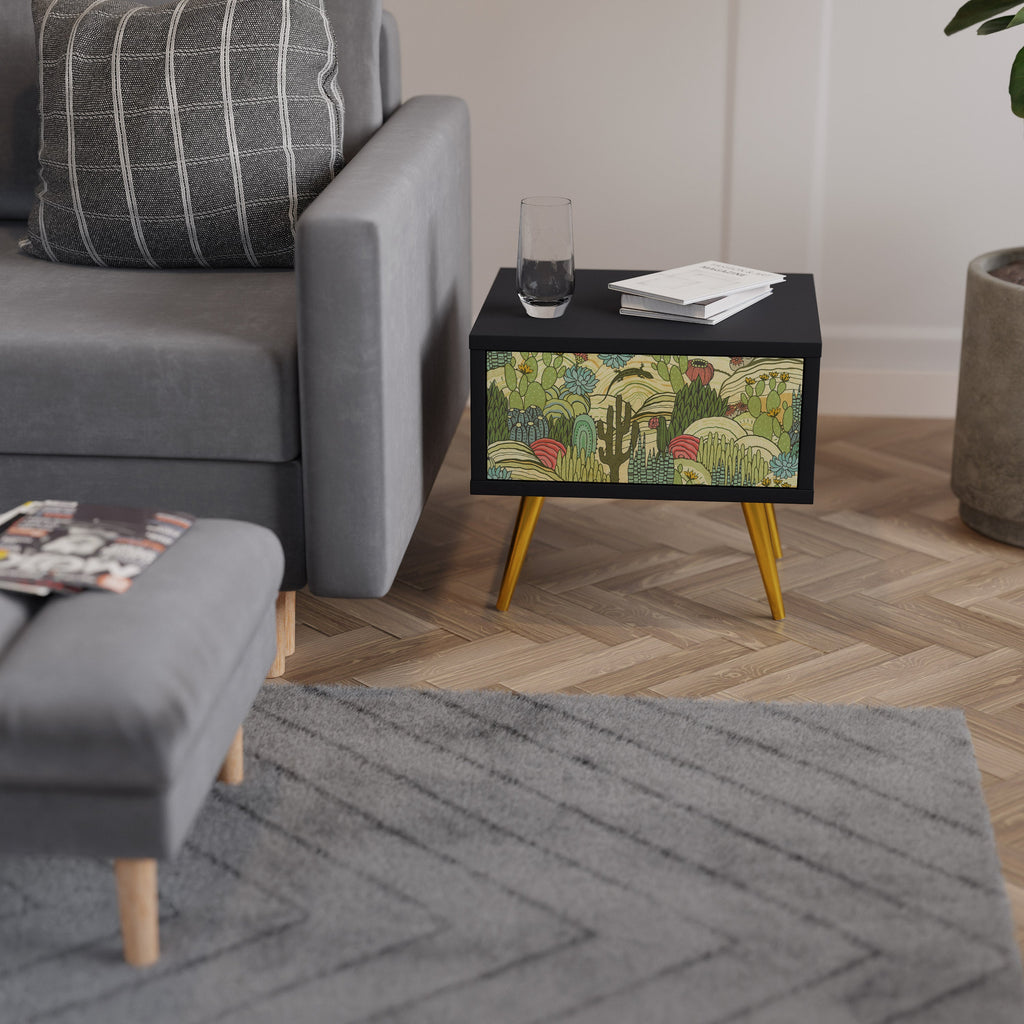 Table de chevet SUCCULENTS KALEIDOSCOPE en finition noire