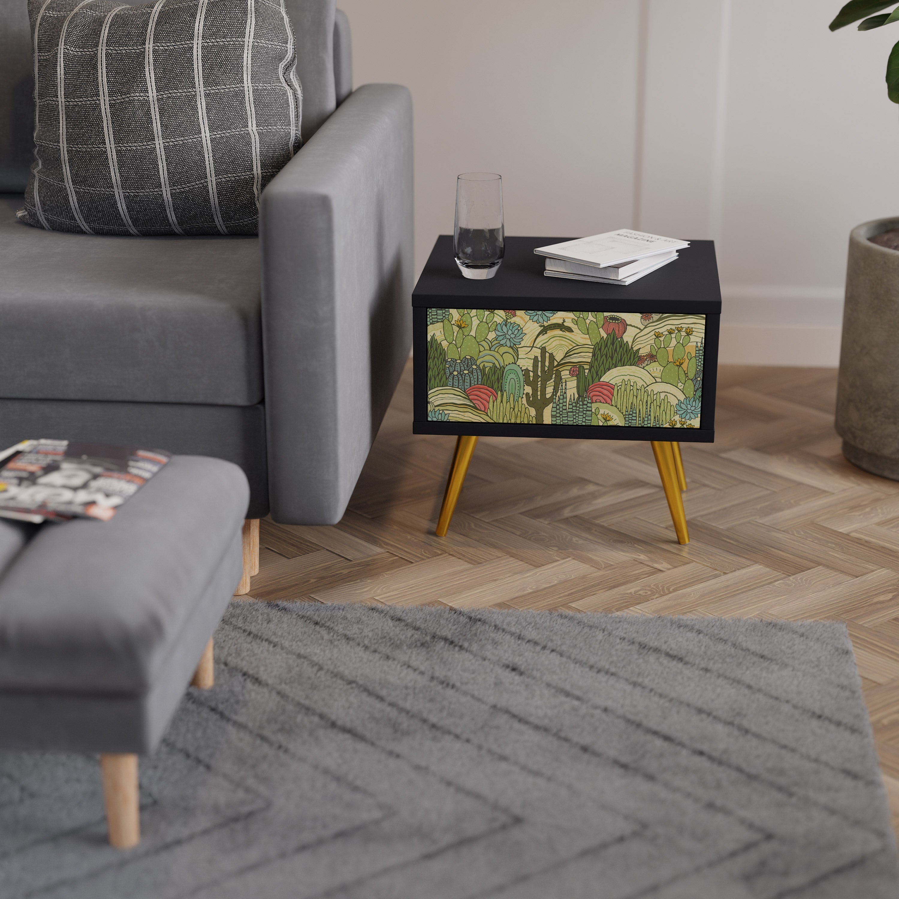 Table de chevet SUCCULENTS KALEIDOSCOPE en finition noire