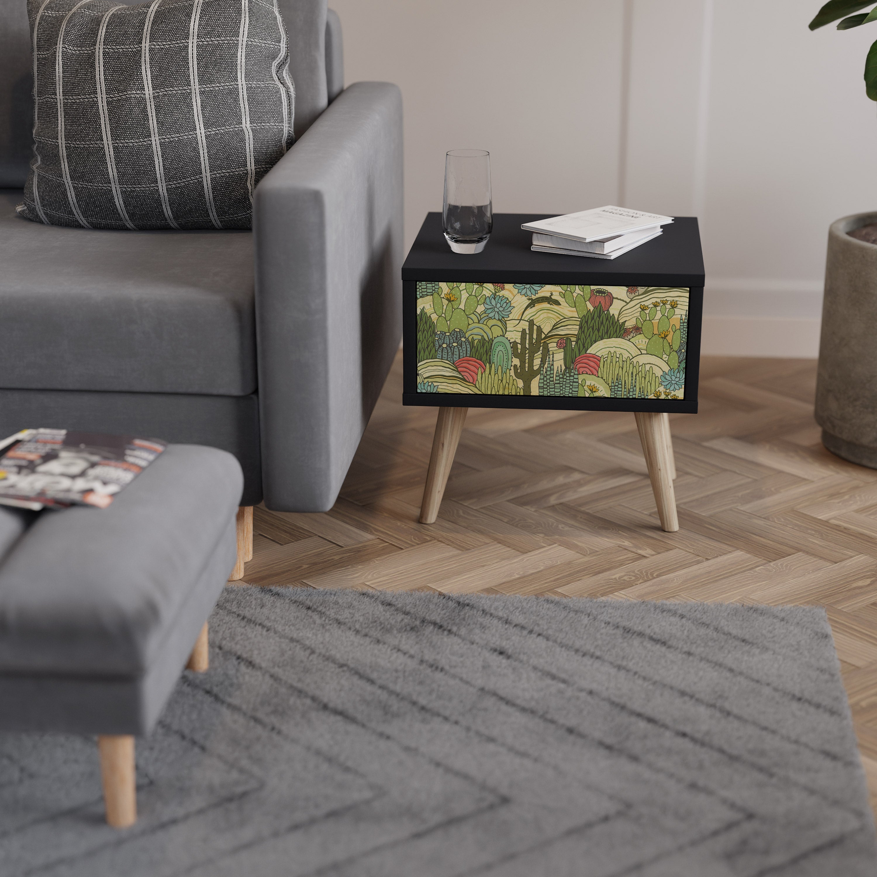 Table de chevet SUCCULENTS KALEIDOSCOPE en finition noire