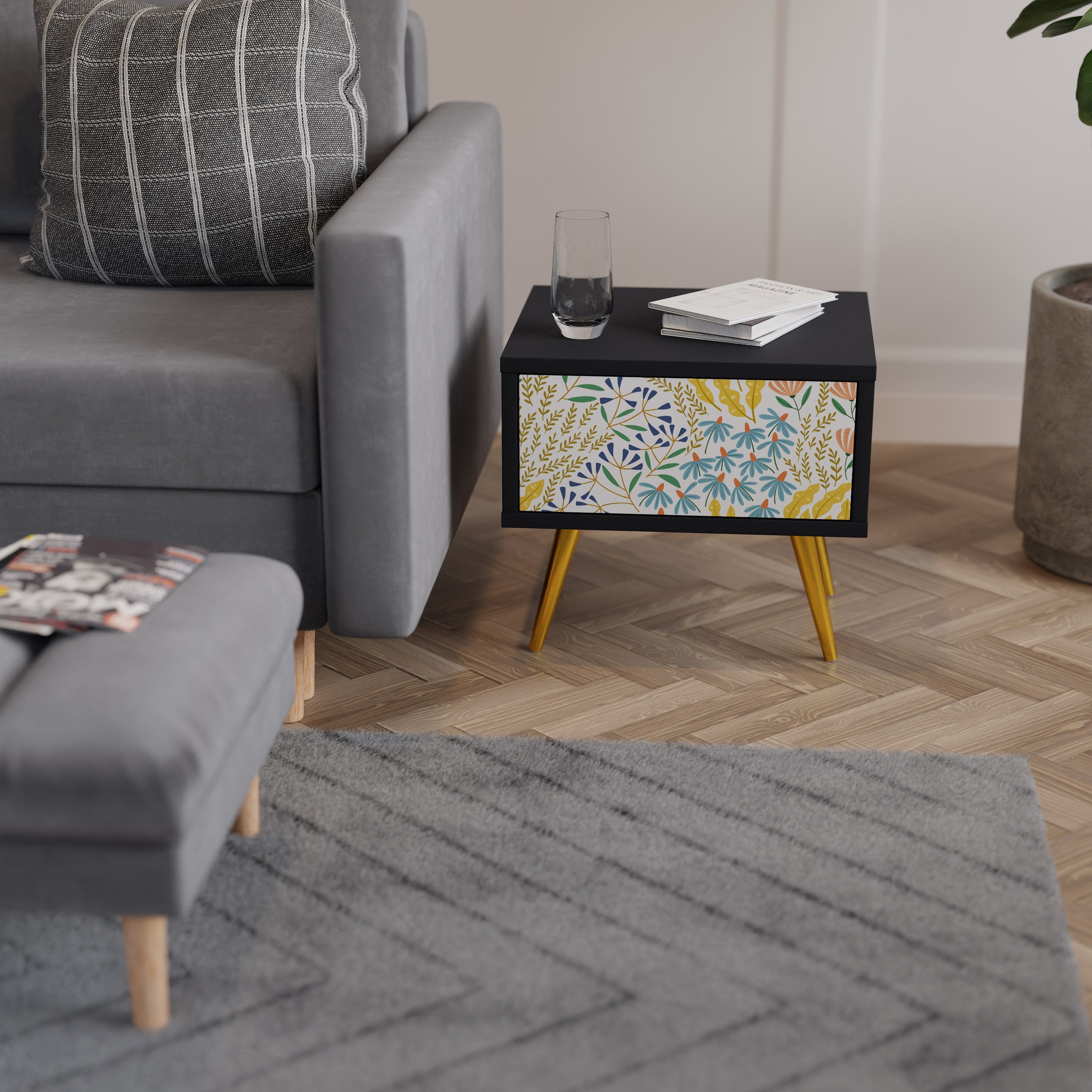 Table de chevet HELLO SPRING en finition noire