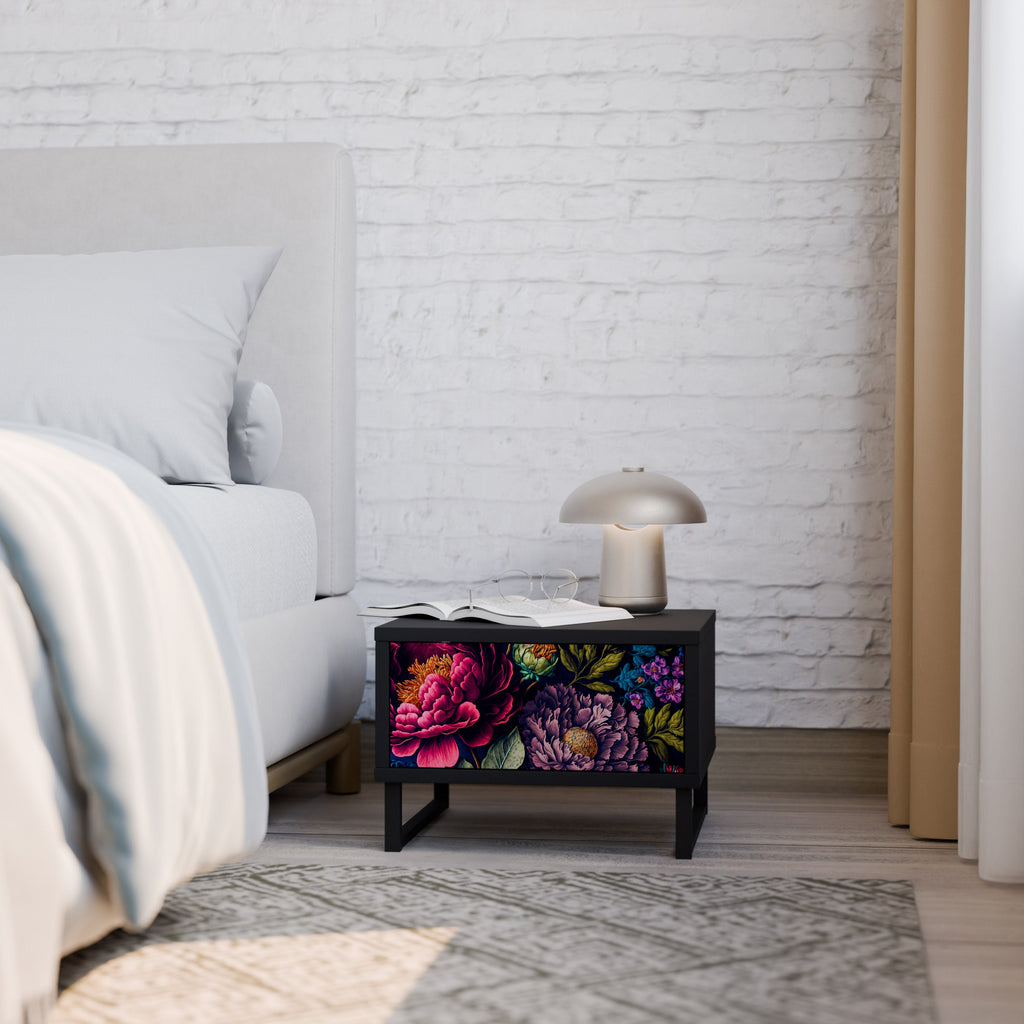 Table de chevet BLOOMING ELEGANCE en finition noire