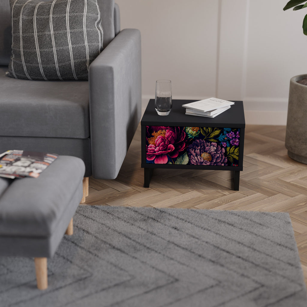 Table de chevet BLOOMING ELEGANCE en finition noire