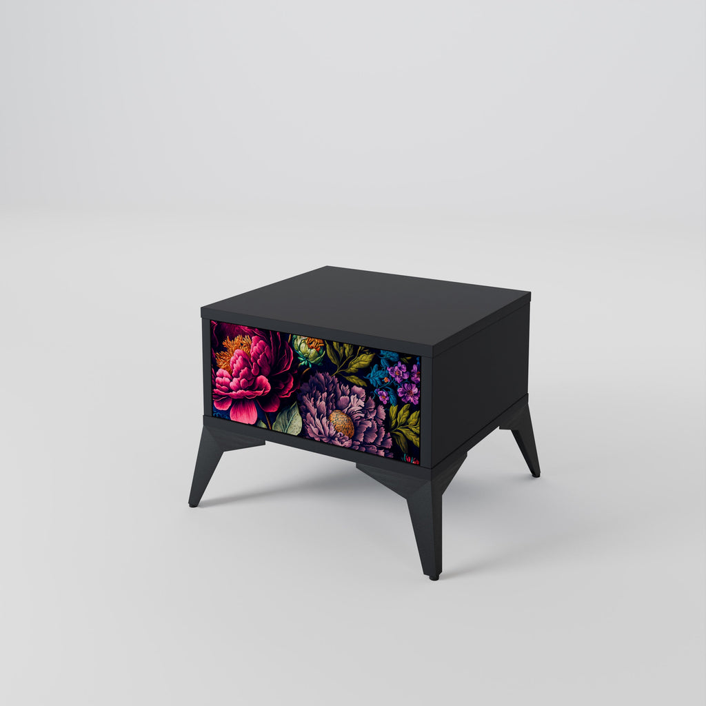 Table de chevet BLOOMING ELEGANCE en finition noire