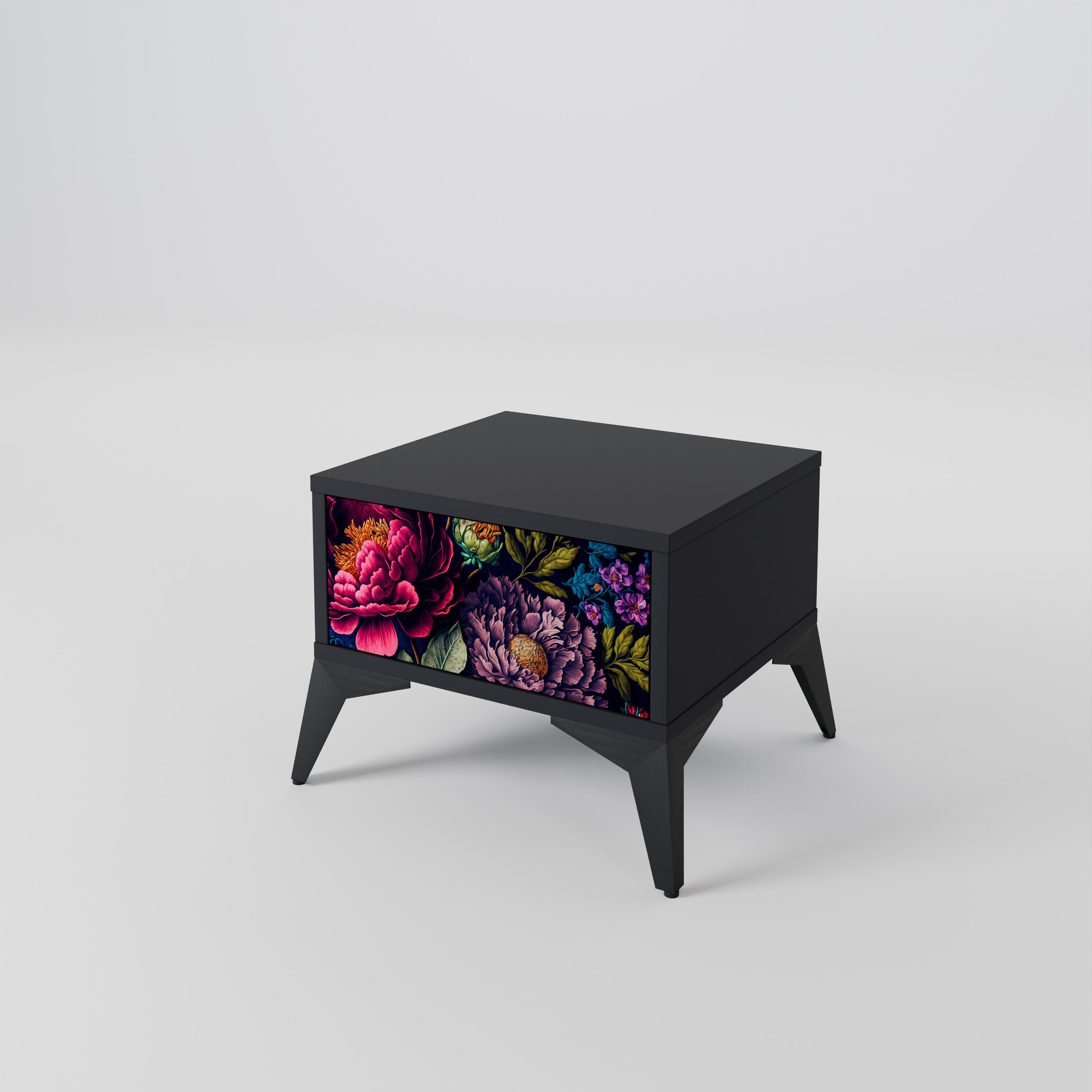 Table de chevet BLOOMING ELEGANCE en finition noire