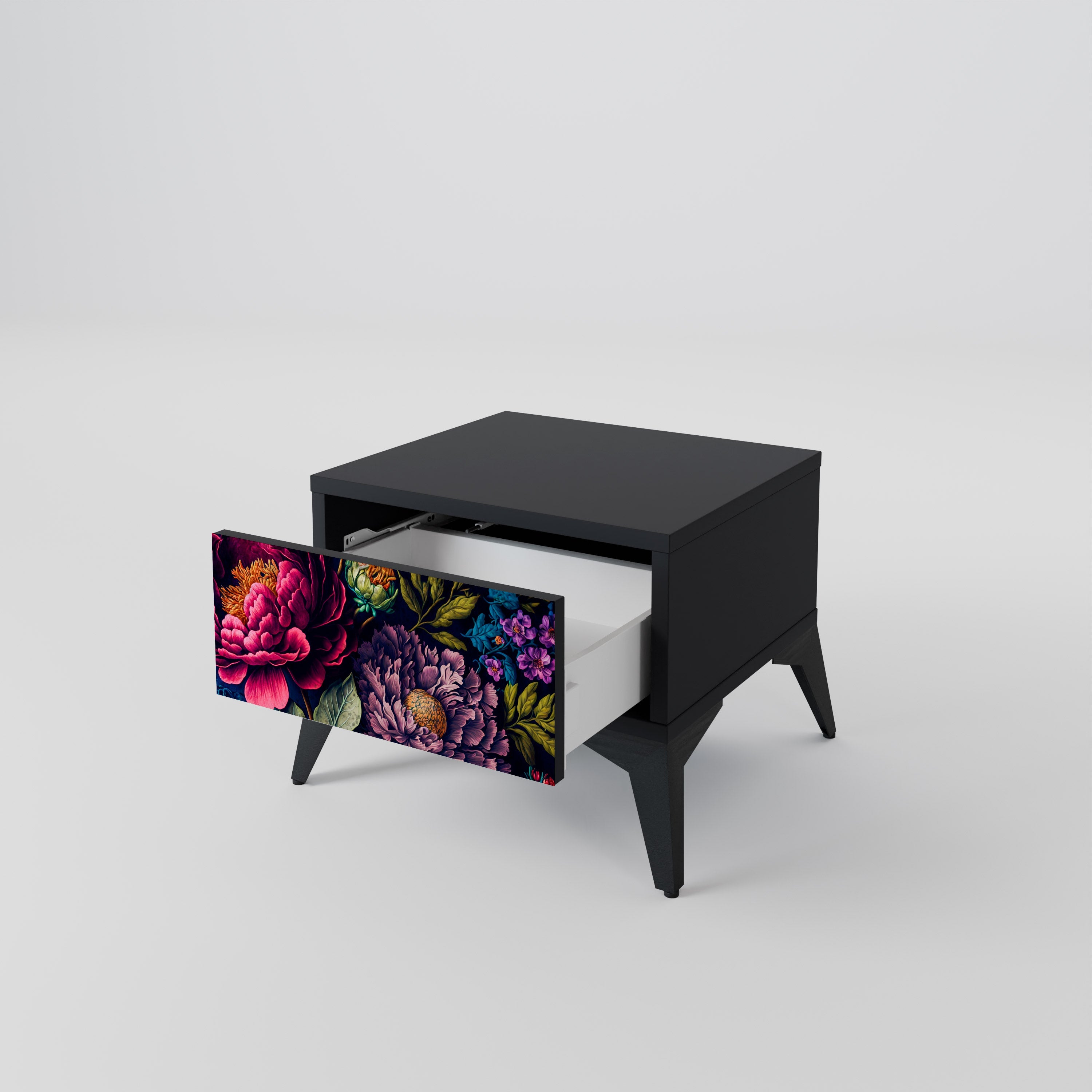 Table de chevet BLOOMING ELEGANCE en finition noire