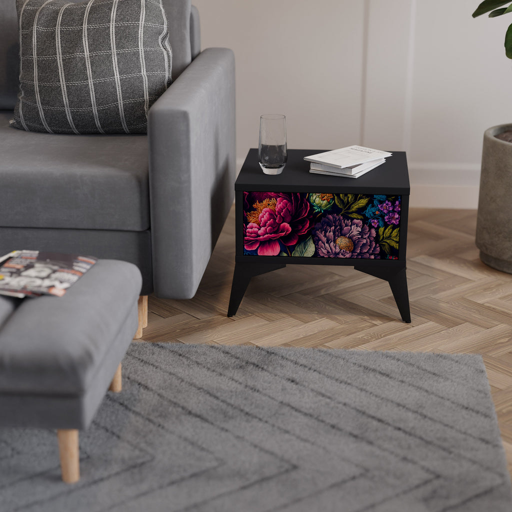Table de chevet BLOOMING ELEGANCE en finition noire