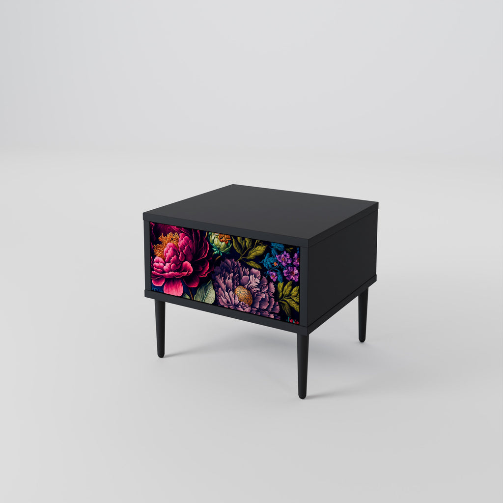Table de chevet BLOOMING ELEGANCE en finition noire
