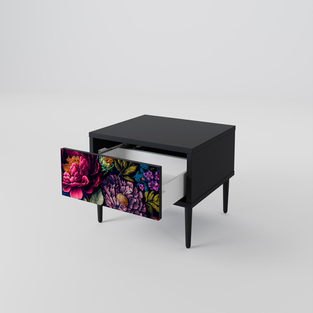 Table de chevet BLOOMING ELEGANCE en finition noire