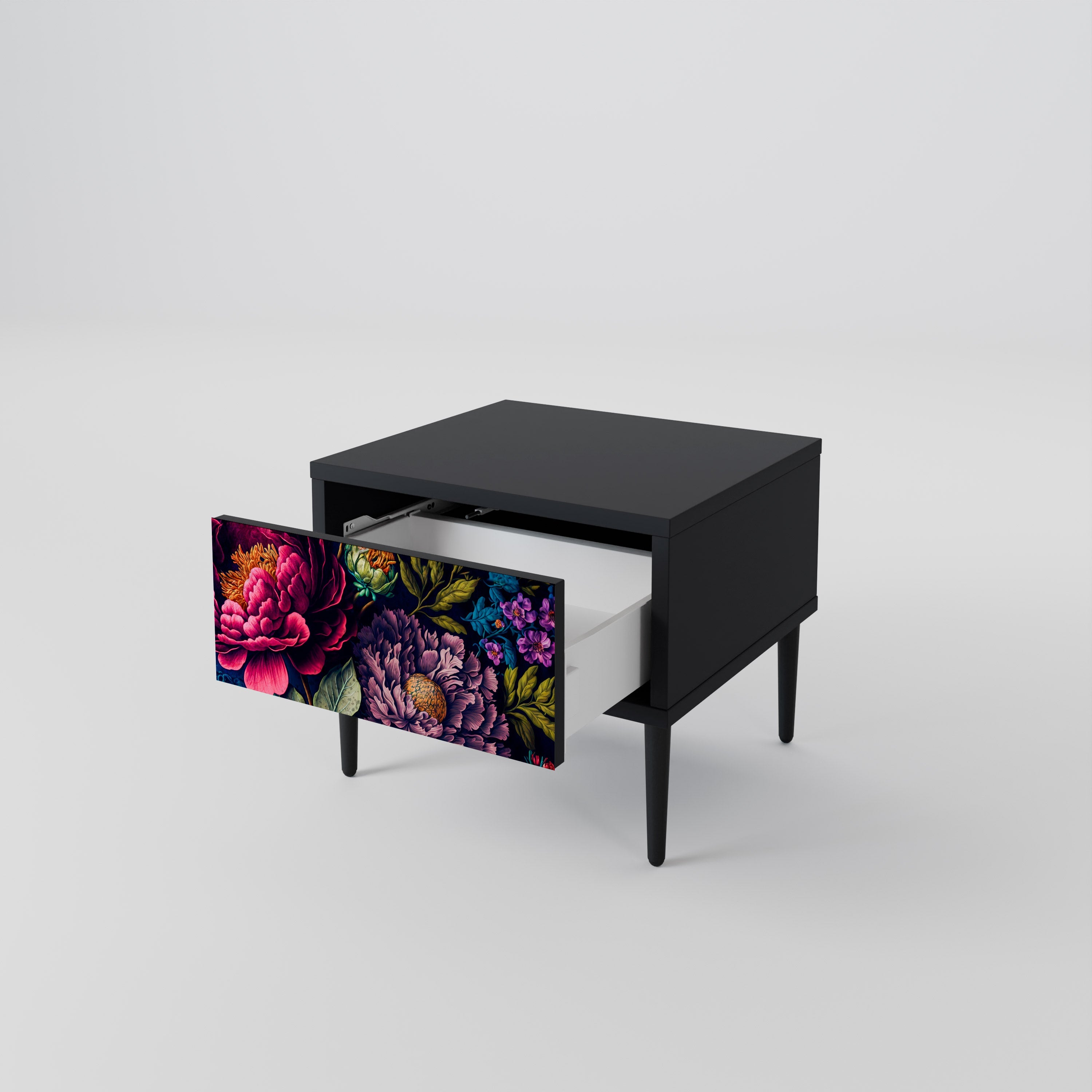 Table de chevet BLOOMING ELEGANCE en finition noire