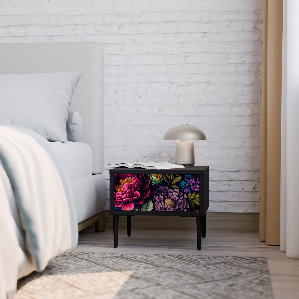 Table de chevet BLOOMING ELEGANCE en finition noire