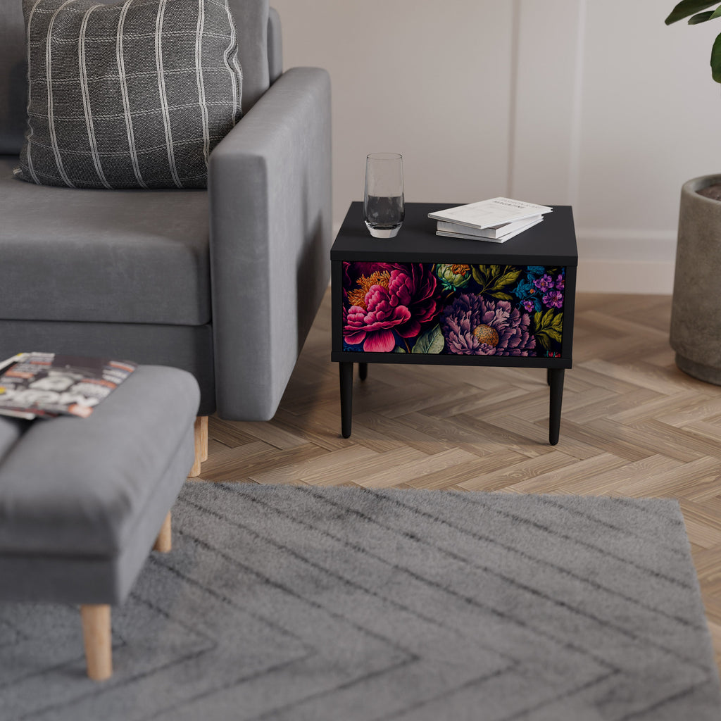 Table de chevet BLOOMING ELEGANCE en finition noire