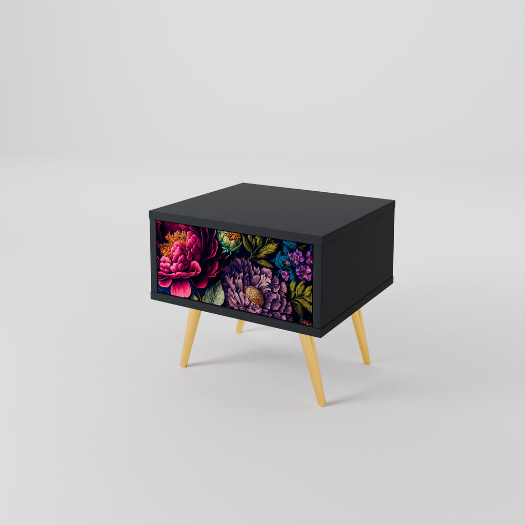 Table de chevet BLOOMING ELEGANCE en finition noire