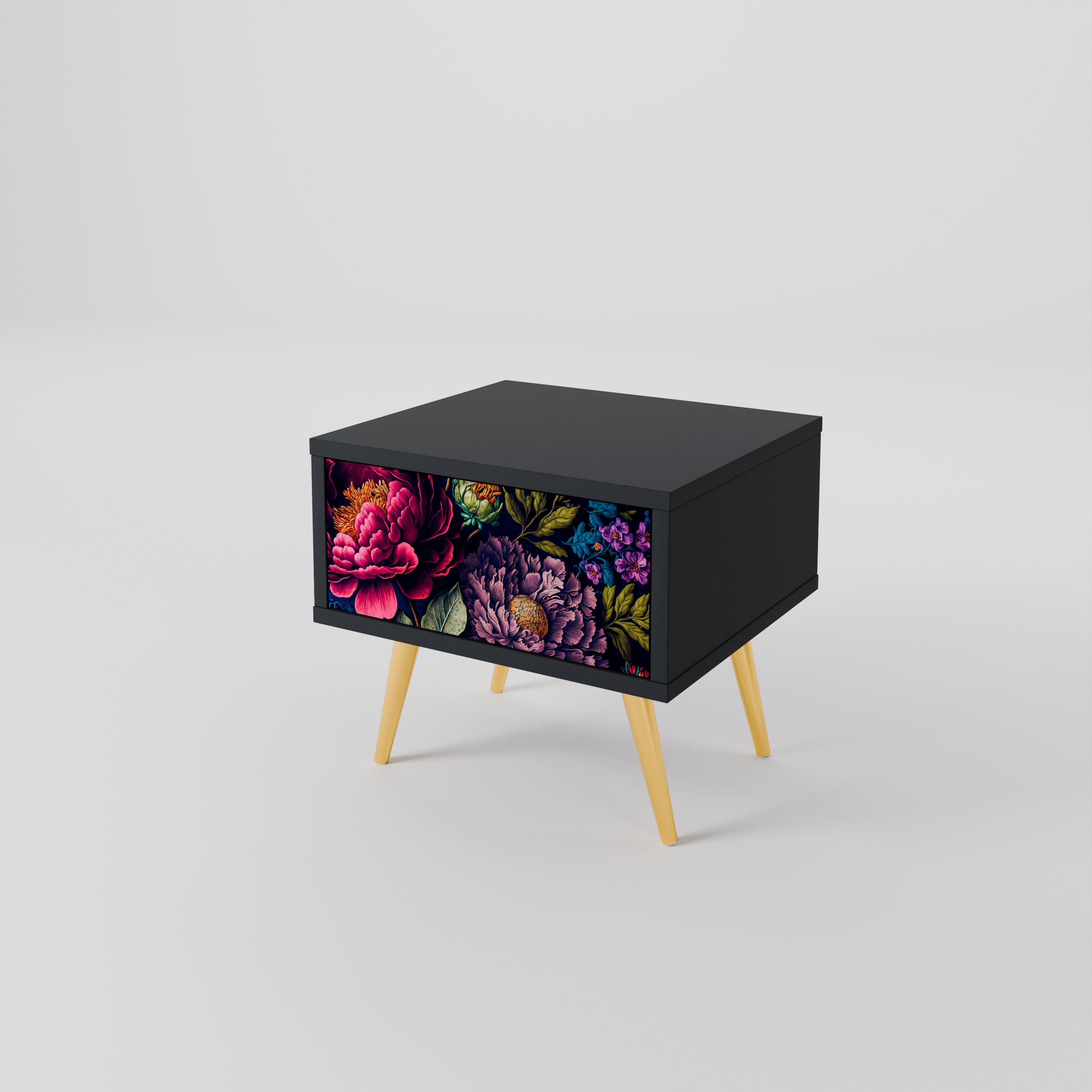 Table de chevet BLOOMING ELEGANCE en finition noire