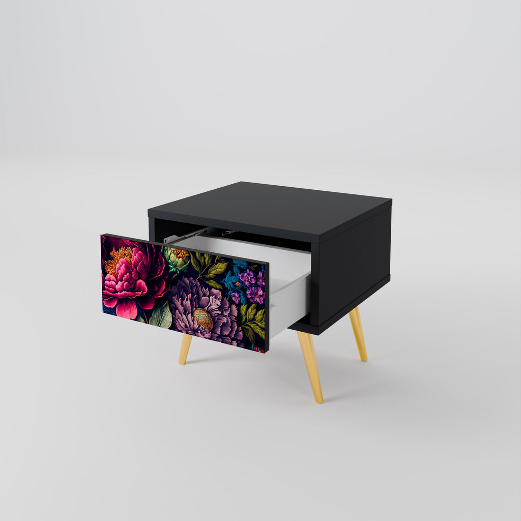 Table de chevet BLOOMING ELEGANCE en finition noire