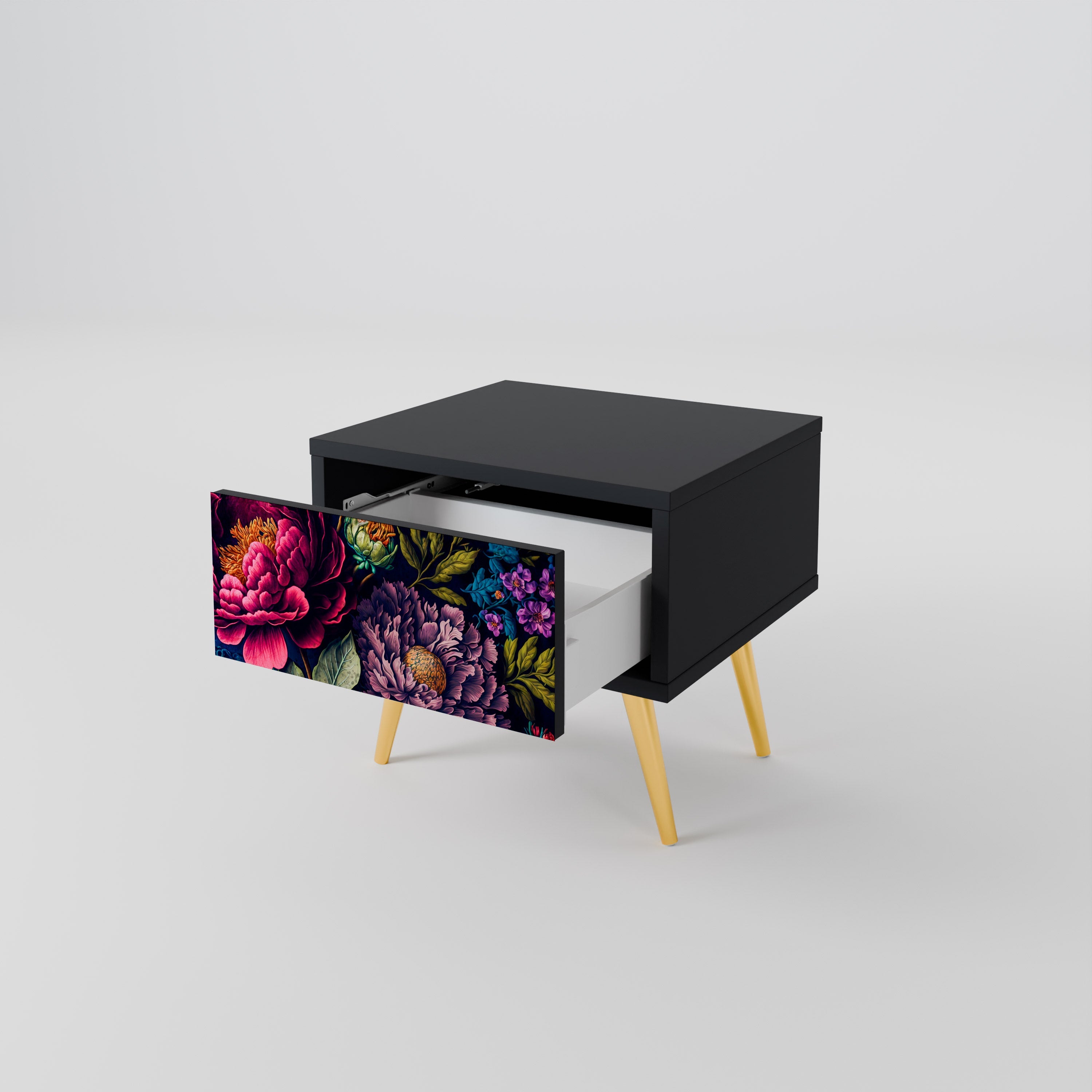 Table de chevet BLOOMING ELEGANCE en finition noire