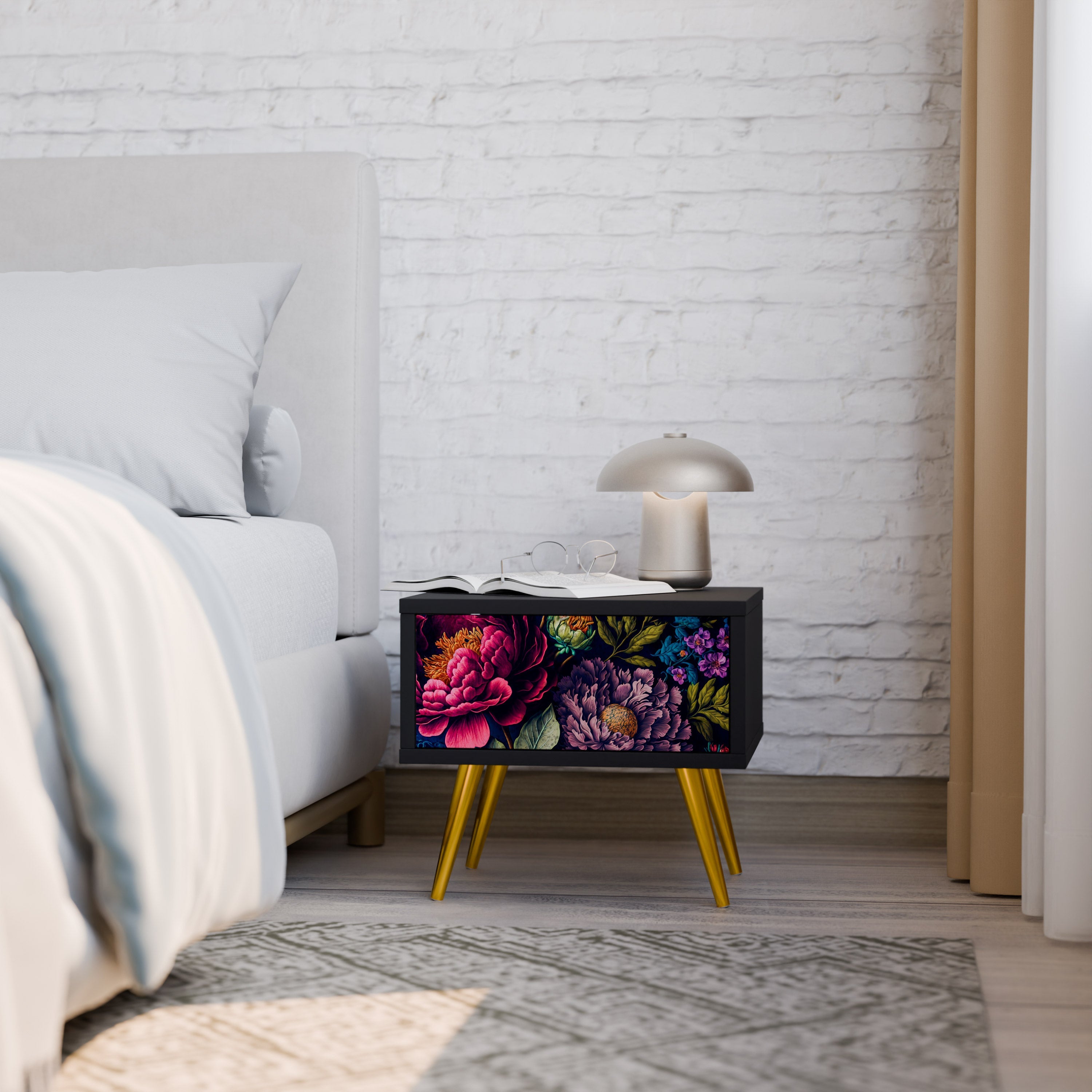 Table de chevet BLOOMING ELEGANCE en finition noire