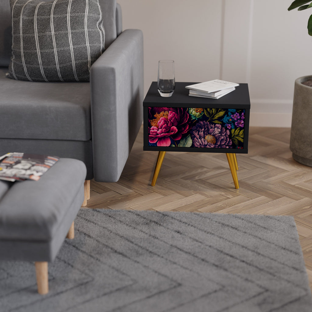 Table de chevet BLOOMING ELEGANCE en finition noire