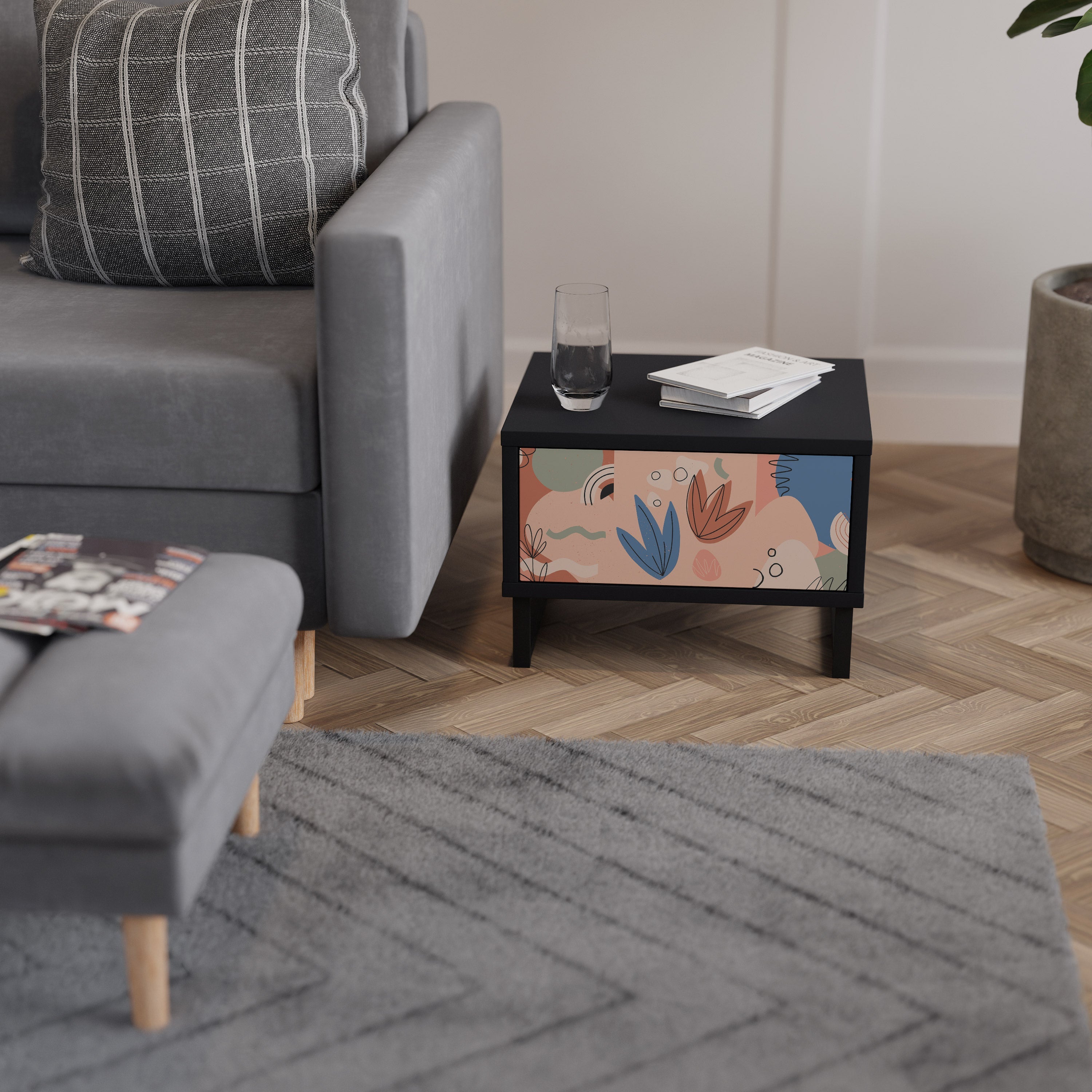 Table de chevet PASTEL DESTINY en finition noire