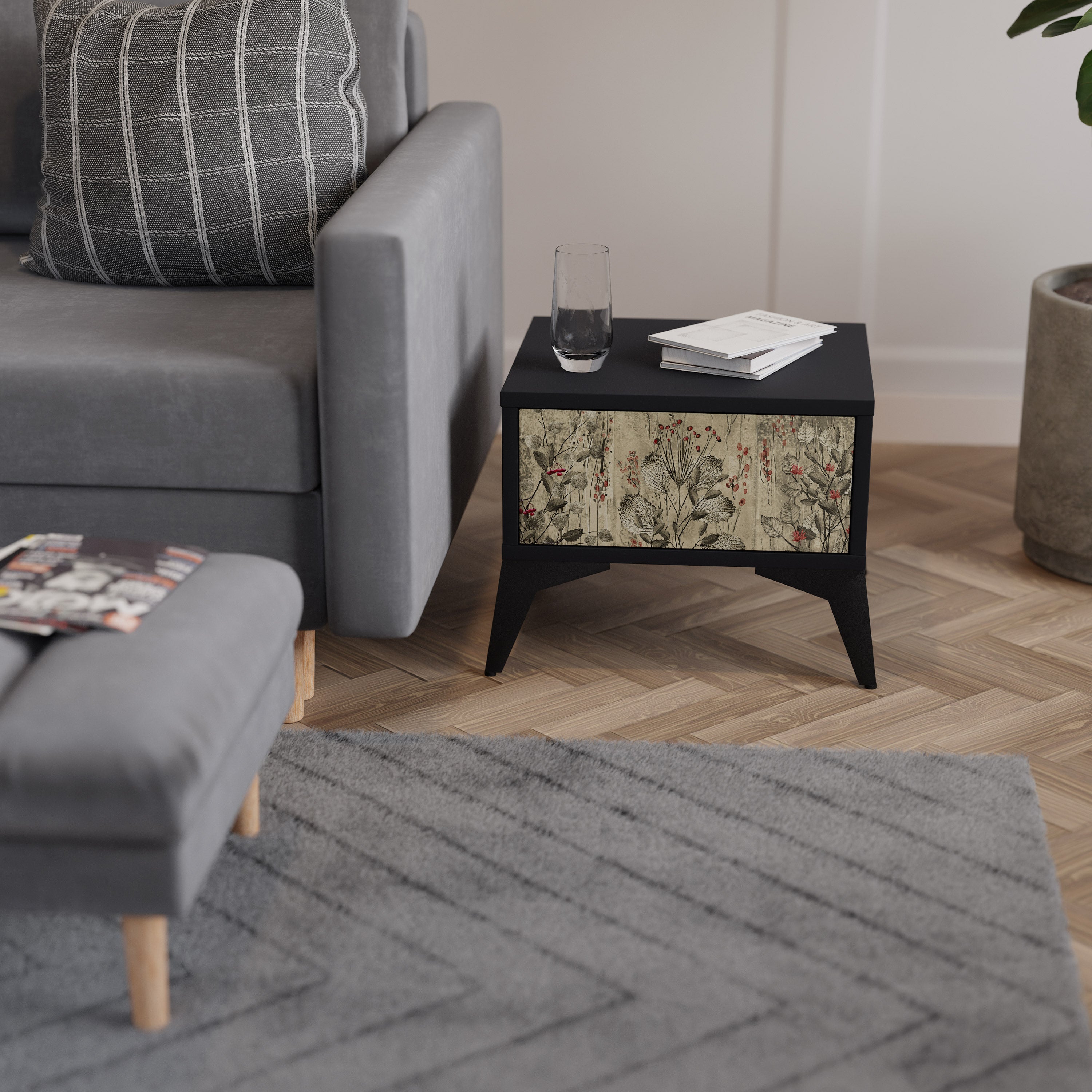 Table de chevet HERBAL GRACE en finition noire