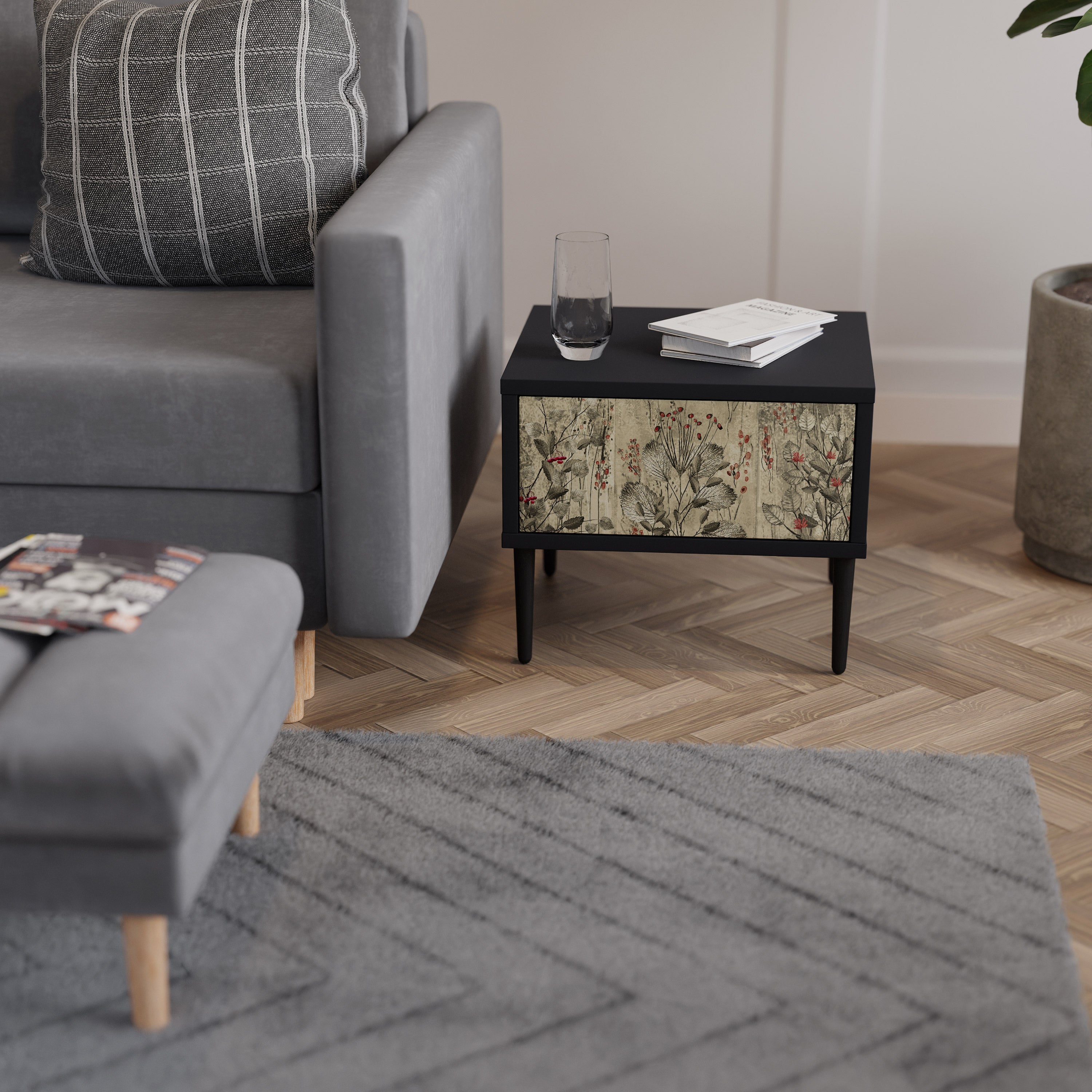 Table de chevet HERBAL GRACE en finition noire