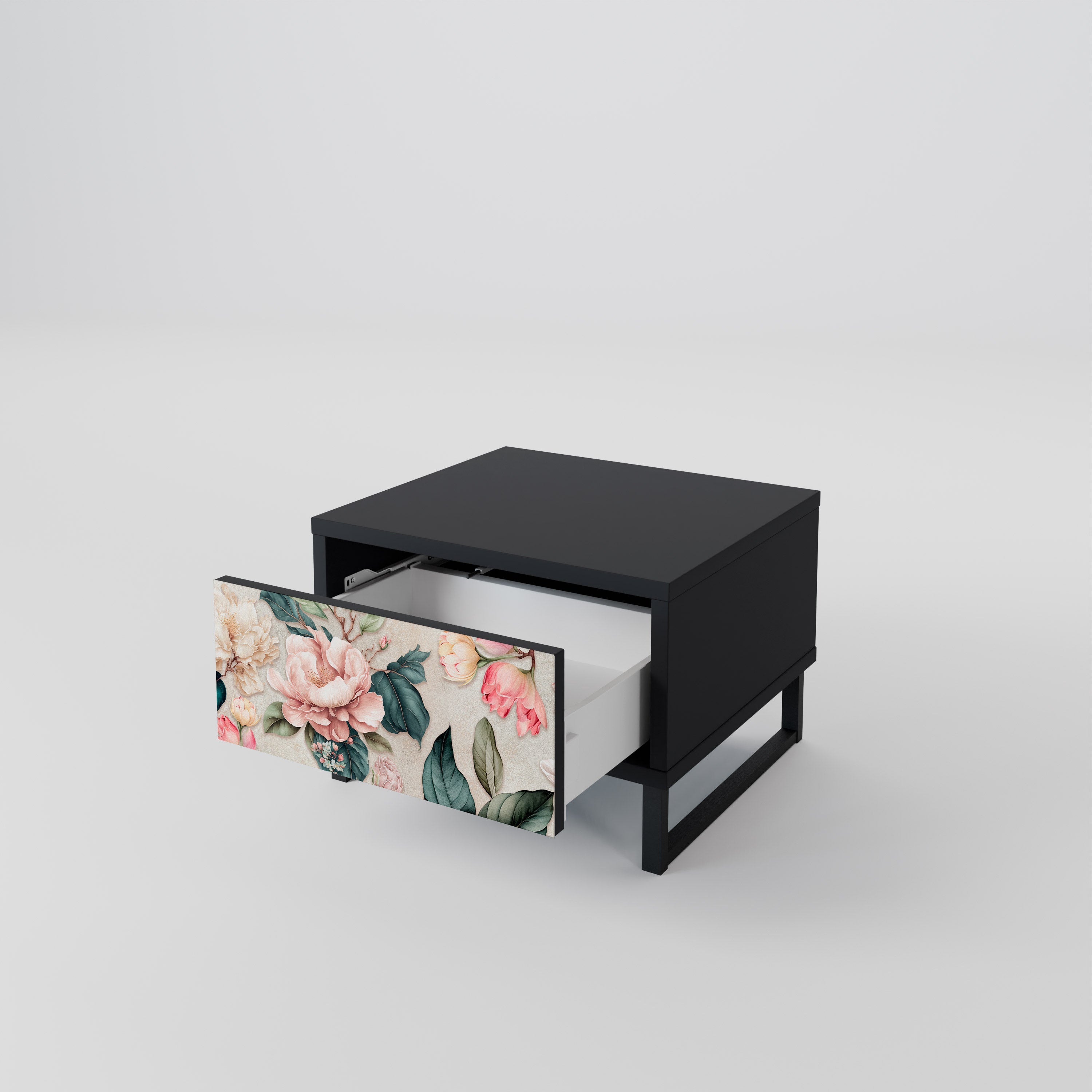 Table de chevet FLORAL GRACE en finition noire