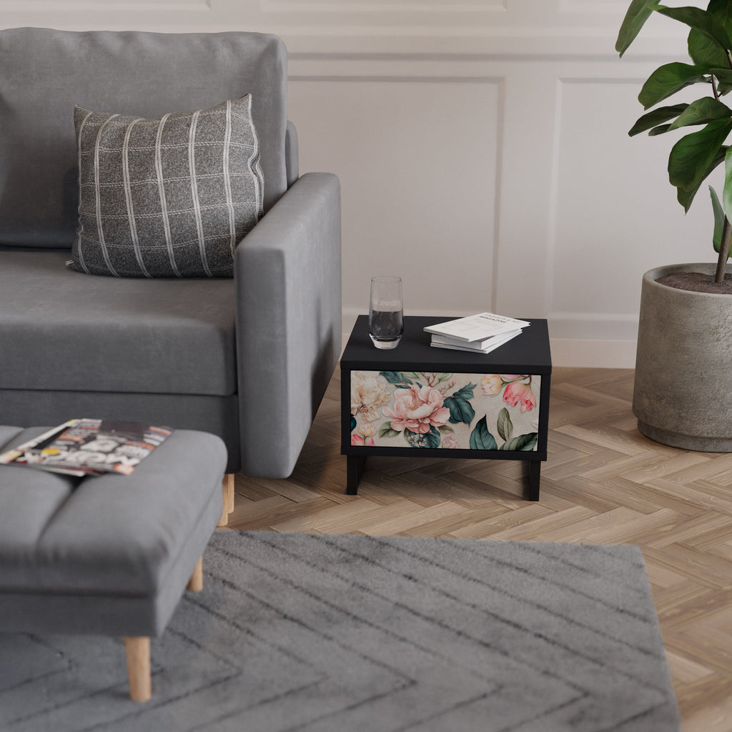 Table de chevet FLORAL GRACE en finition noire