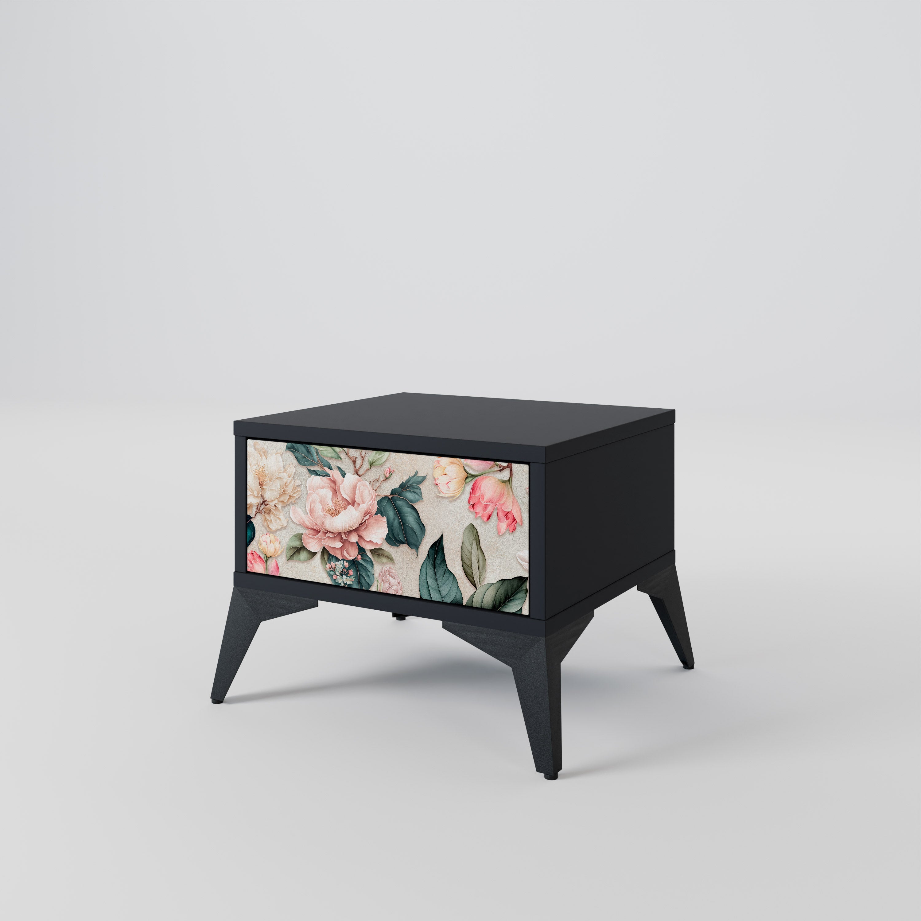 Table de chevet FLORAL GRACE en finition noire